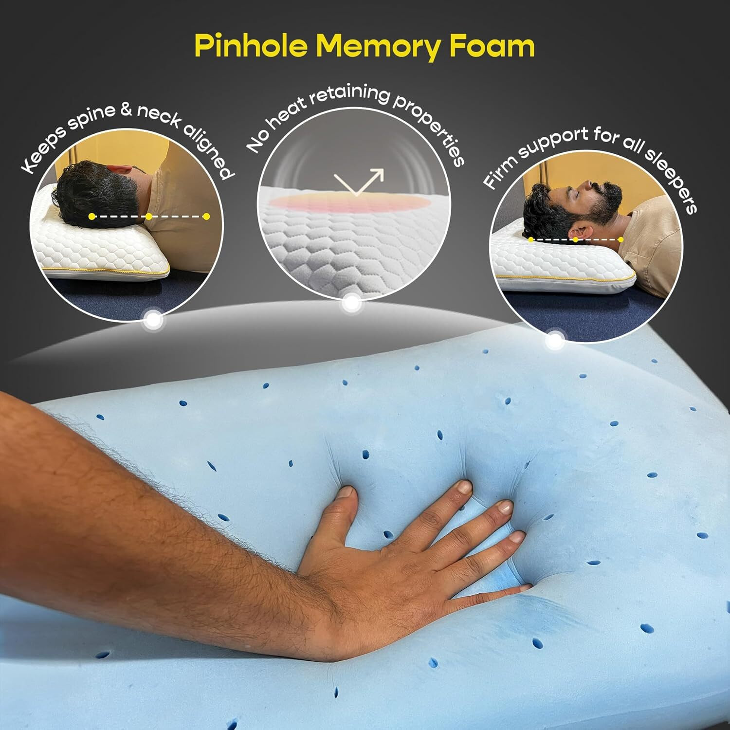 Image of SleepyCat Memory Foam Orthopaedic Pillow Pack of 2 Solid Bamboo Fabric King Size (28x18 inches)