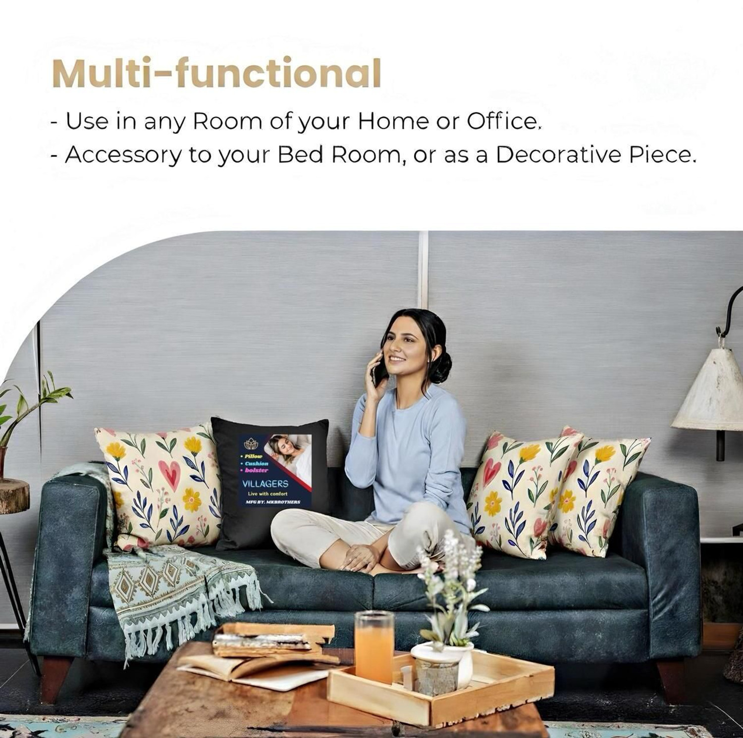 Image of VILLAGERS Microfibre Cushion Pack of 5 Floral Premium Cushion Set | (16x16 inch)