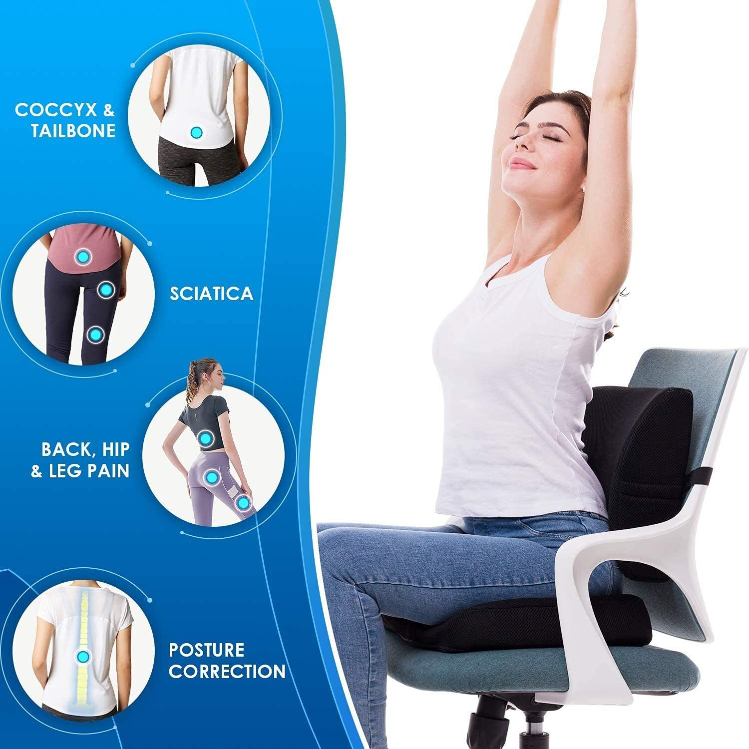 Image of Dr Touch Coccyx Seat Cushion with Lumbar Support PillowforChair BackRest Support&Tailbone Back / Lumbar Support