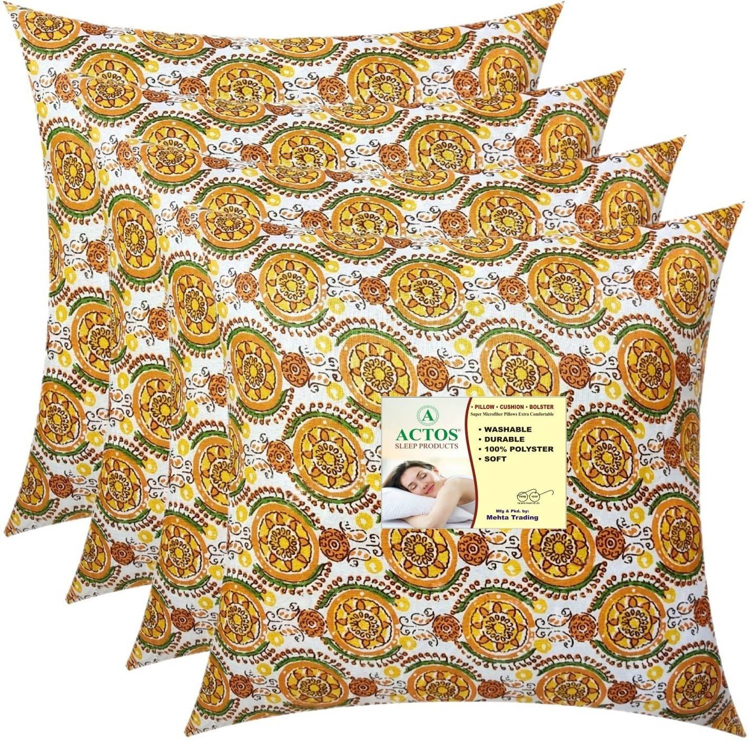 ACTOS Cotton Cushion Pack of 4 Floral Round