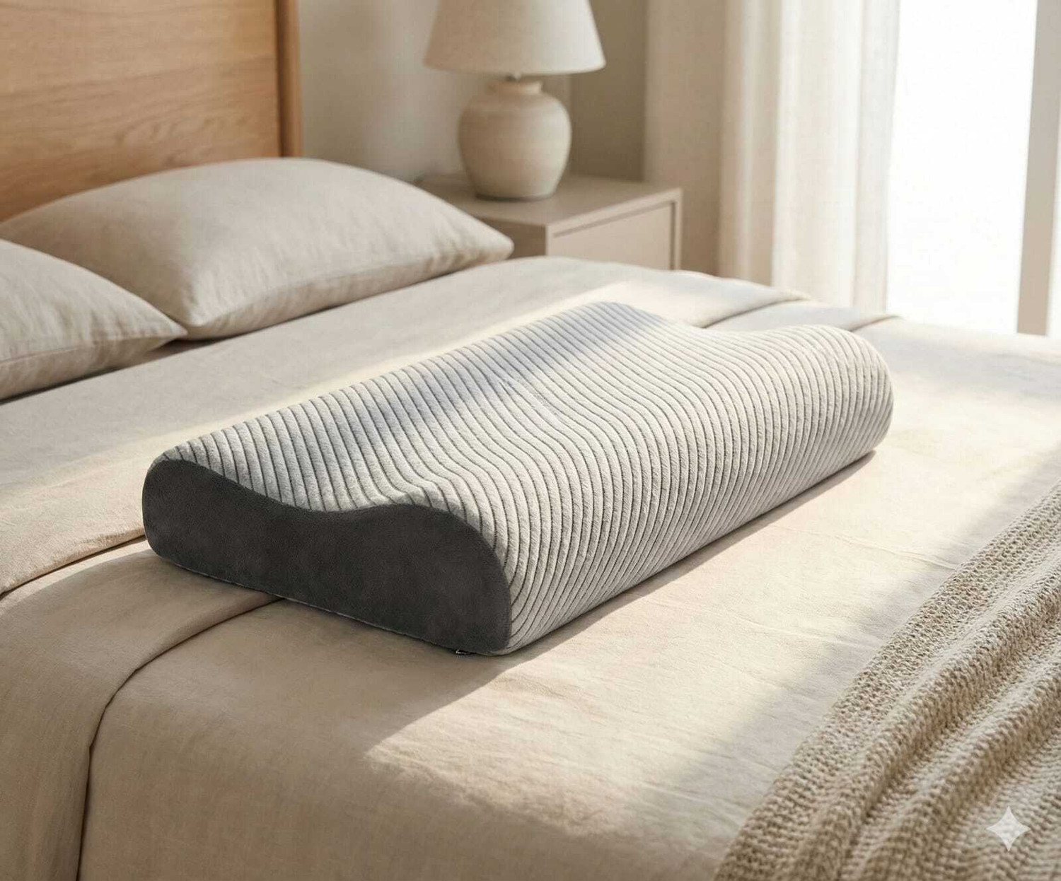 Image of COO RIZZ Nap time Anytime Foam Orthopaedic Pillow Pack of 1 Stripes PU Foam Cervical Contour Pillow, Stomached, Anti-Snoring, Side Sleepers