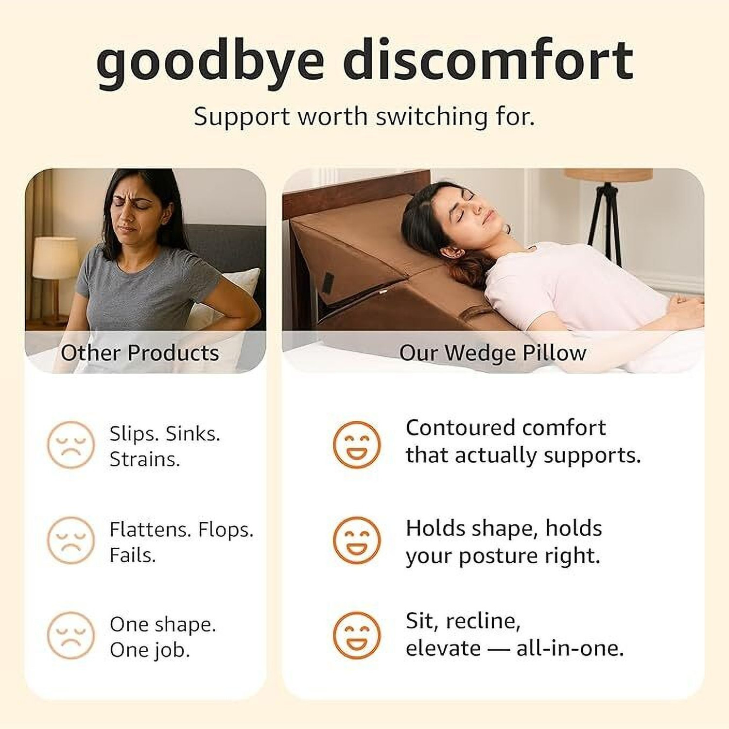 Image of HOMESO Memory Foam Orthopaedic Pillow Pack of 1 Solid Adjustable Wedge Pillow