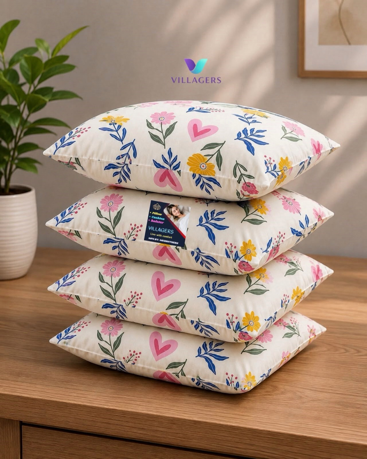 Image of ERANC Microfibre Sleeping Pillow Pack of 4 Floral LUXURY (Multicolor)