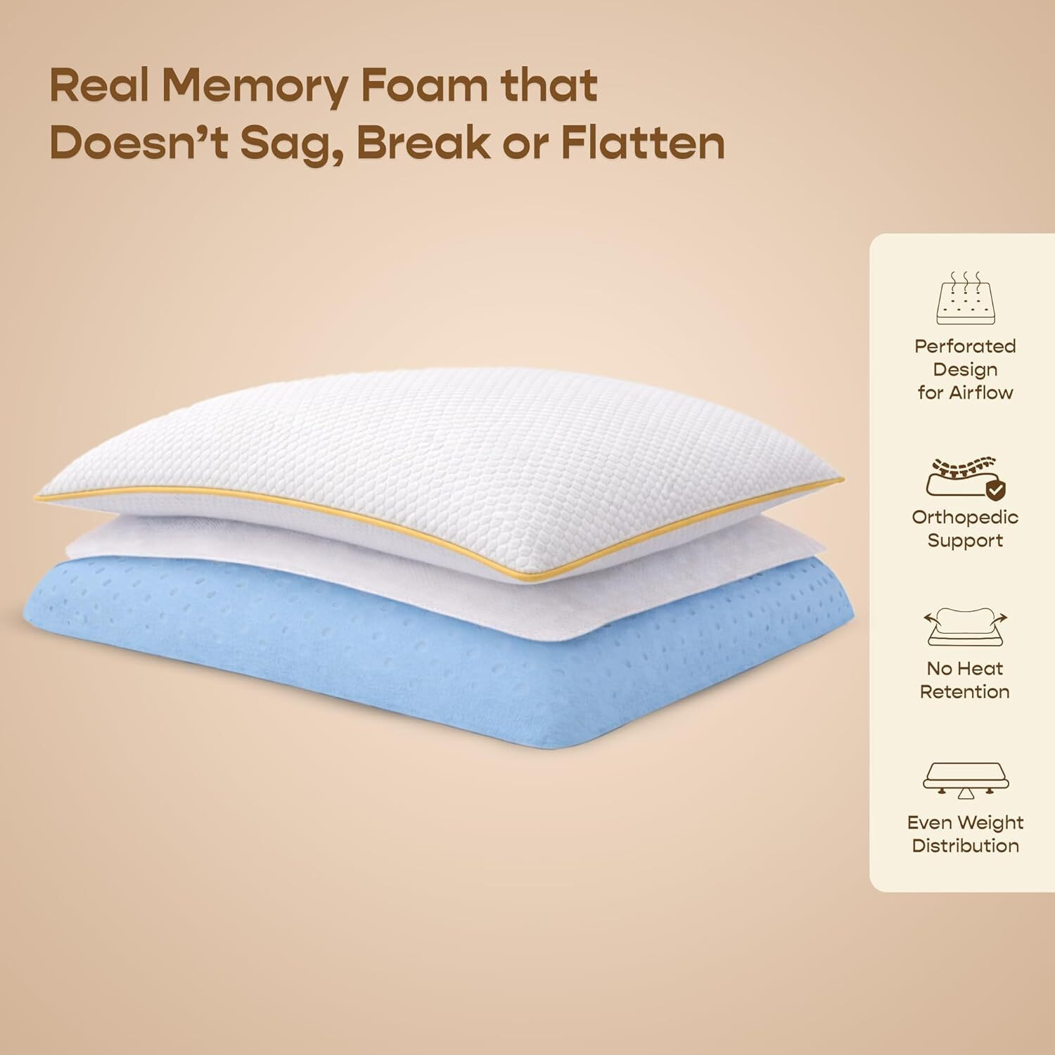 Image of SleepyCat Memory Foam Orthopaedic Pillow Pack of 4 Solid Contour Bamboo Fabric