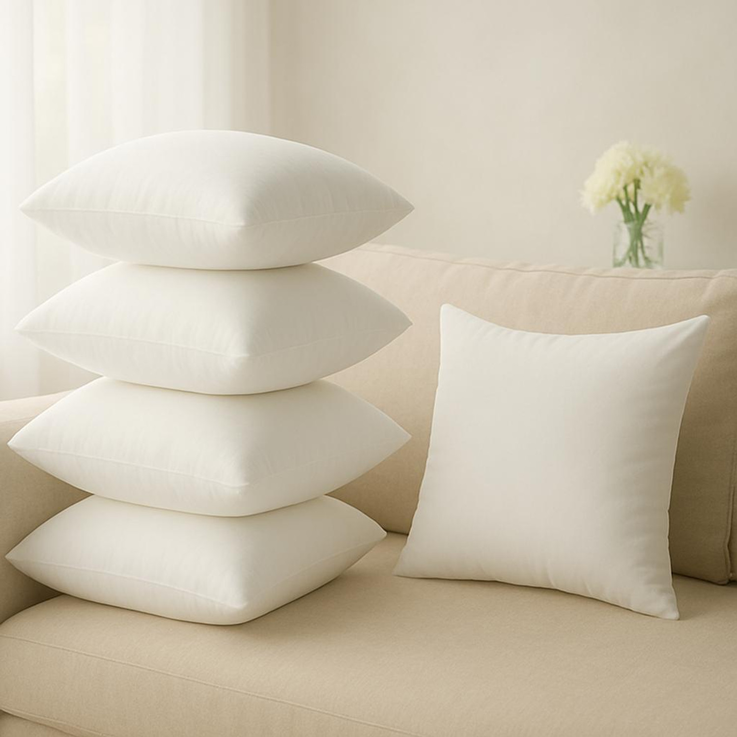 Image of Wakefit Microfibre Cushion Pack of 5 Solid 200 GSM Hollow Fibre Cushion