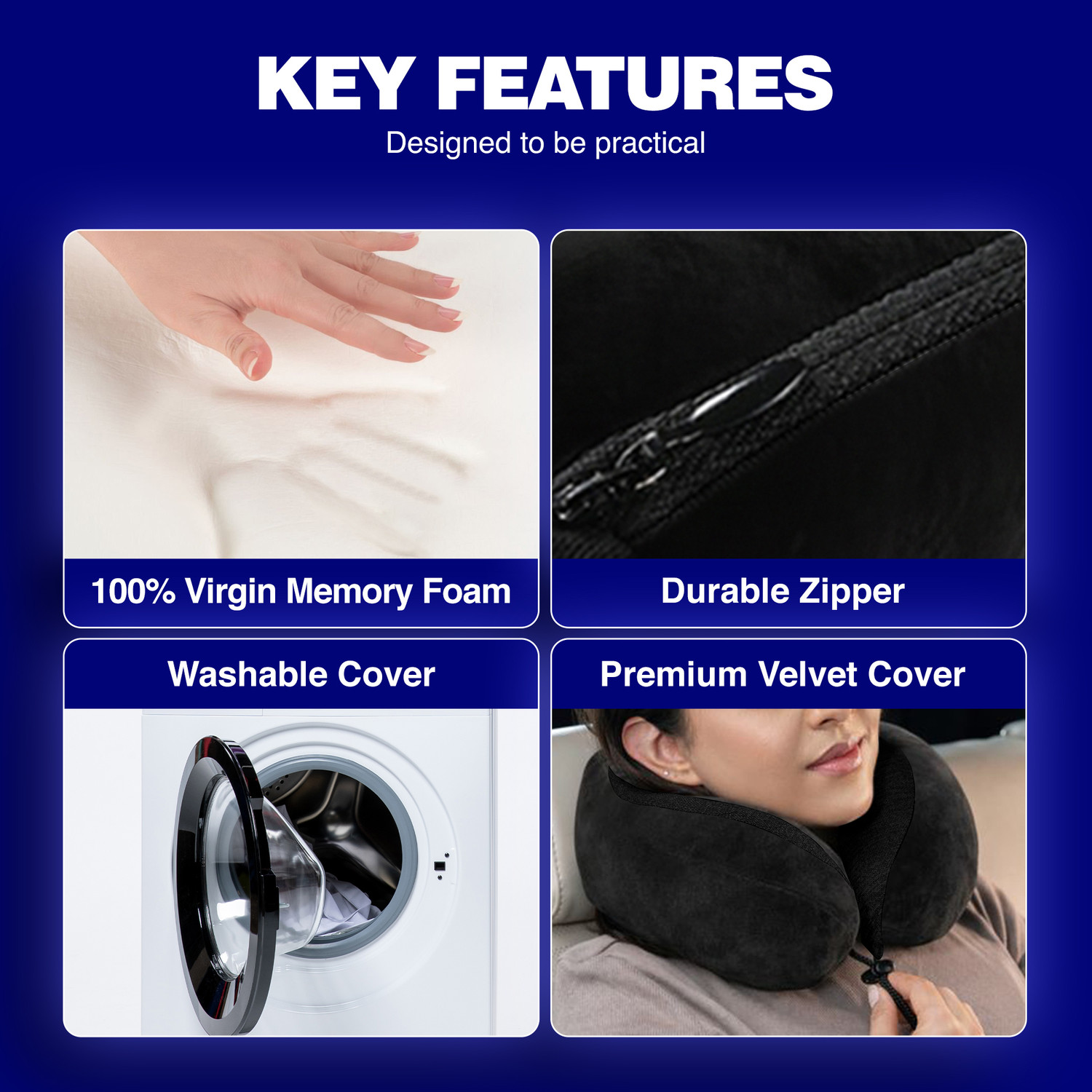 Image of WELLGIVER Memory Foam Travel Pillow Pack of 1 Solid Ergonomic Support for Airplane, Car & Long Journeys, Soft Supportive Neck Pillow