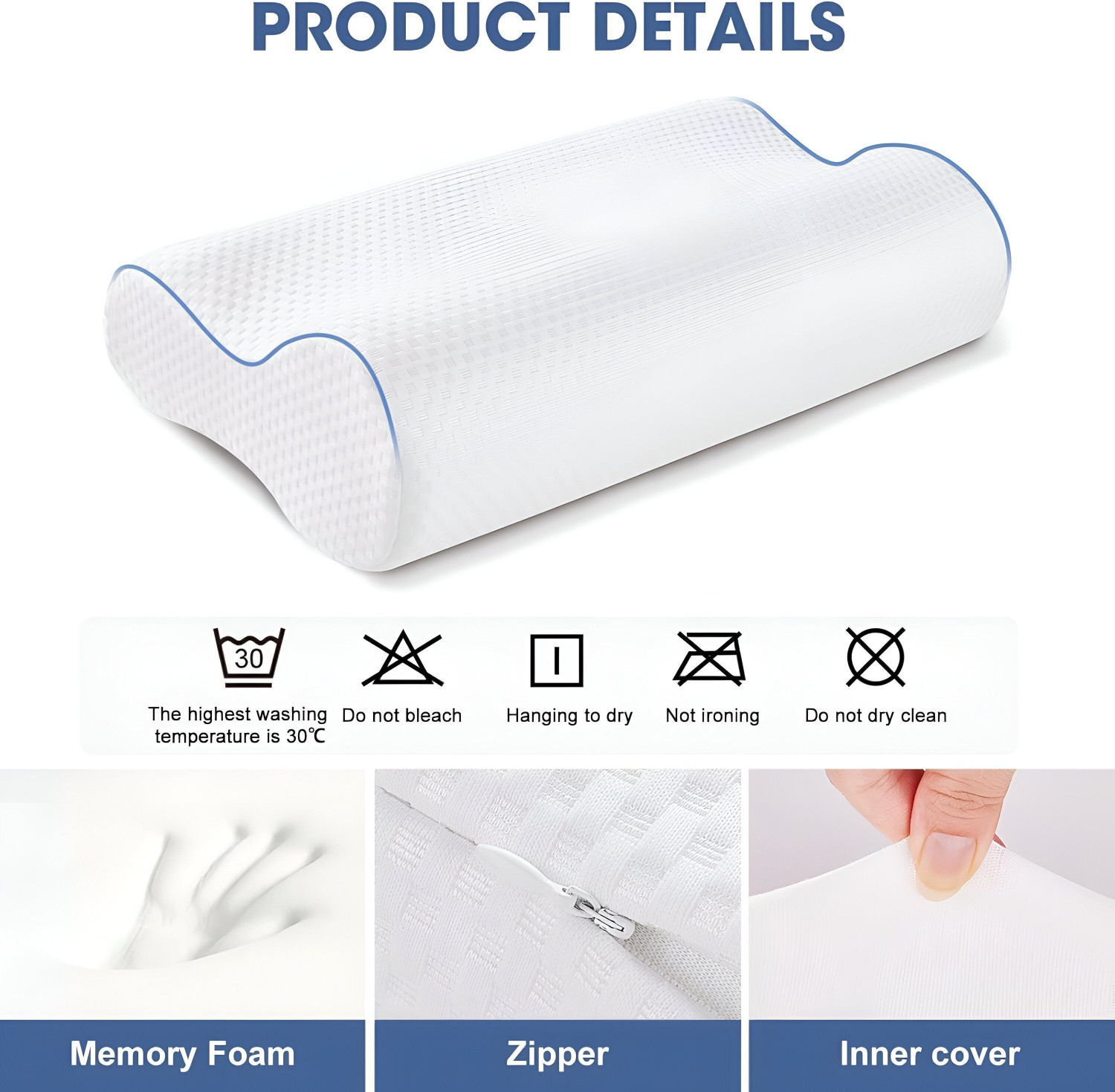 Image of NP-HVRD Memory Foam Orthopaedic Pillow Pack of 1 Solid Orthopaedic Ergonomic Cervical Contour Pillow for Neck Support Side Sleepers