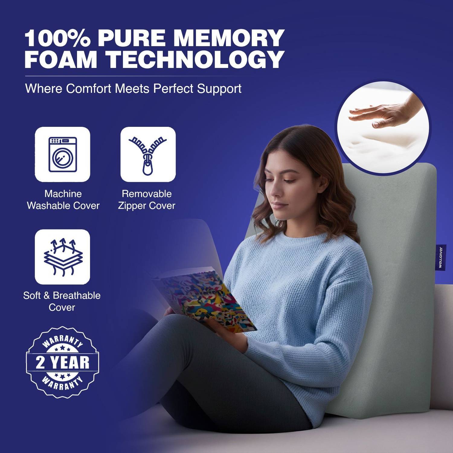 Memory Foam Orthopaedic Pillow Pack of 1 Solid Wedge Pillow For Sleeping Acid Reflux Relief Leg Elevator Pregnancy - Image 4