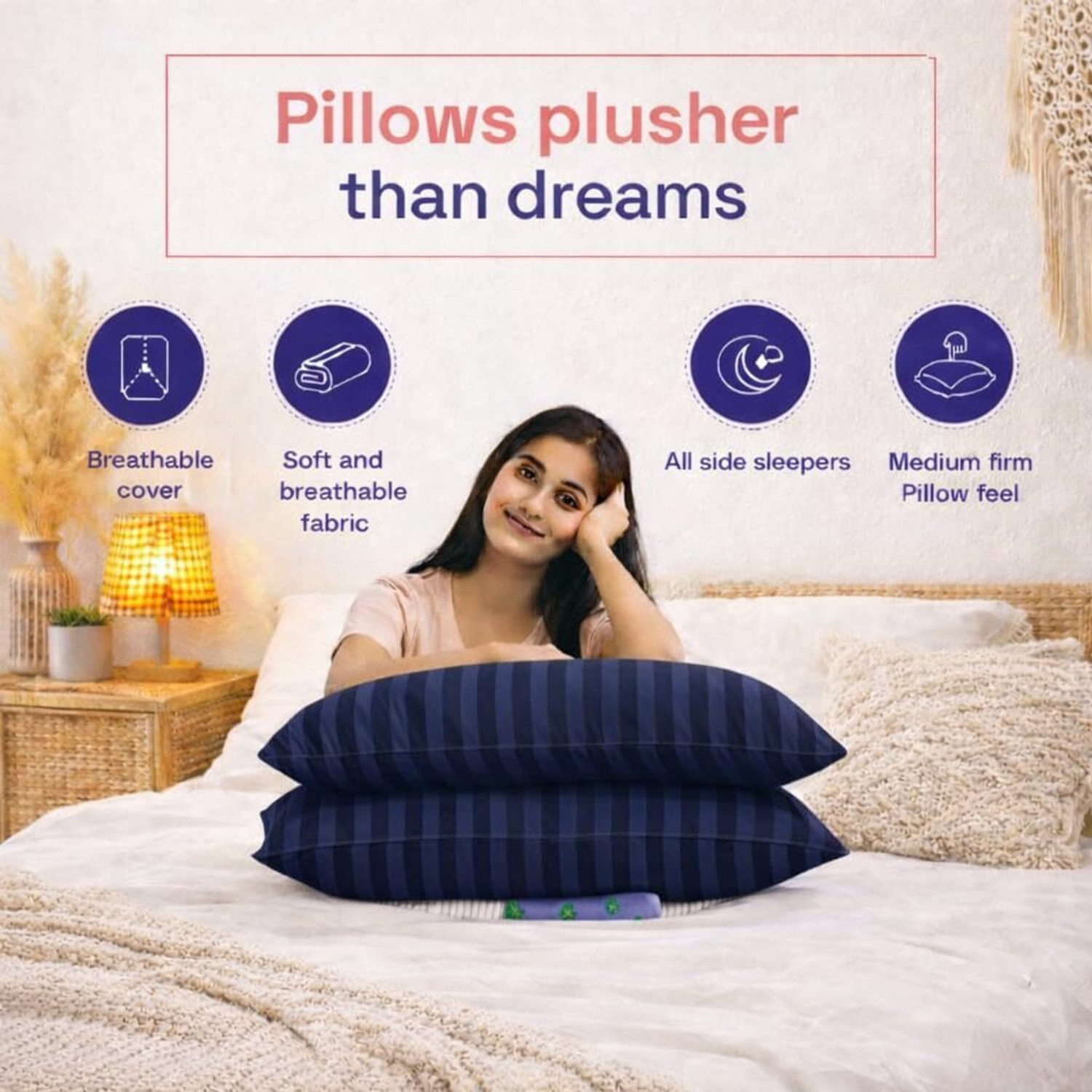 Image of LA VERNE Microfibre Sleeping Pillow Pack of 1 Stripes