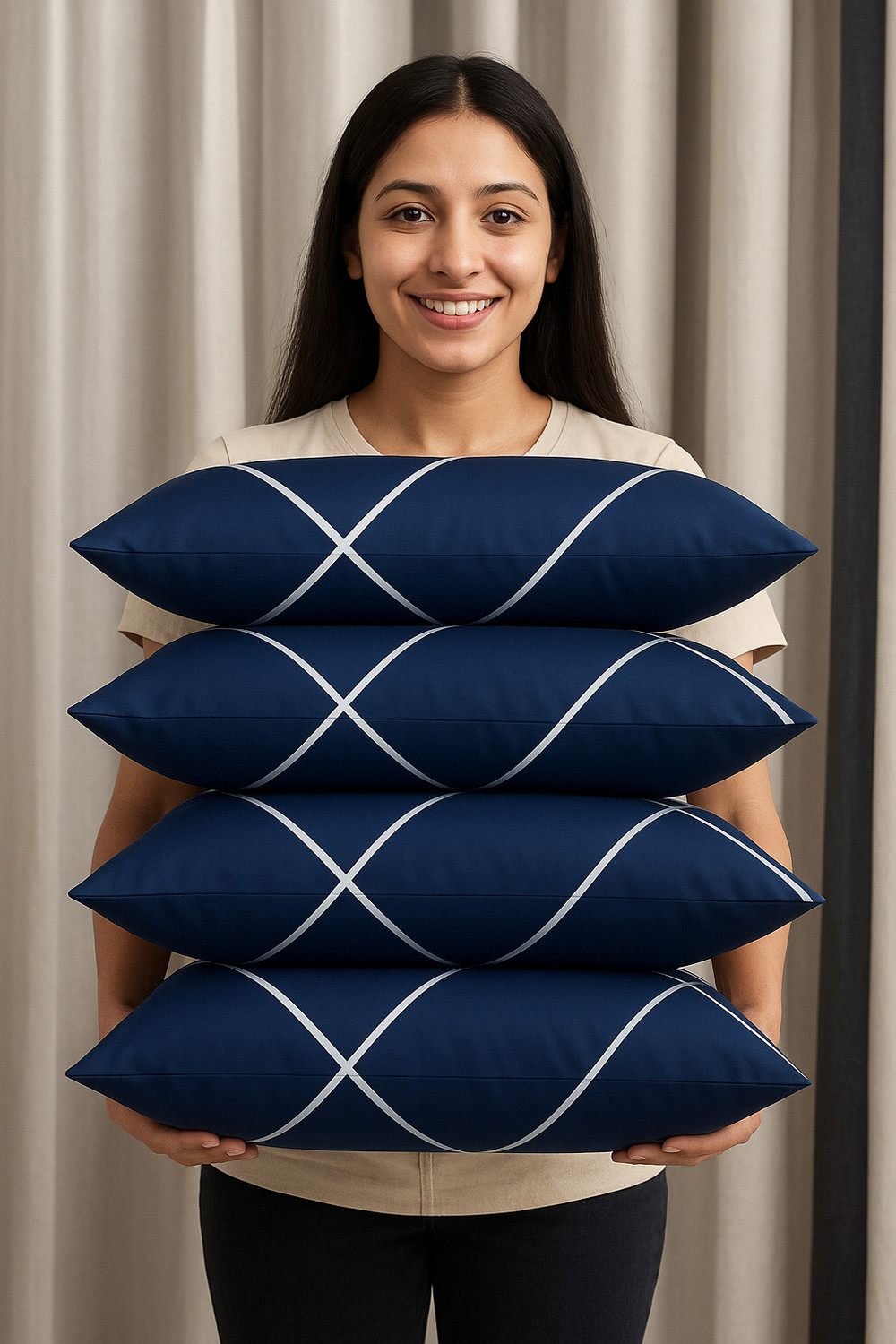 Image of LIPONOS Polyester Fibre Sleeping Pillow Pack of 4 Abstract LUXURY