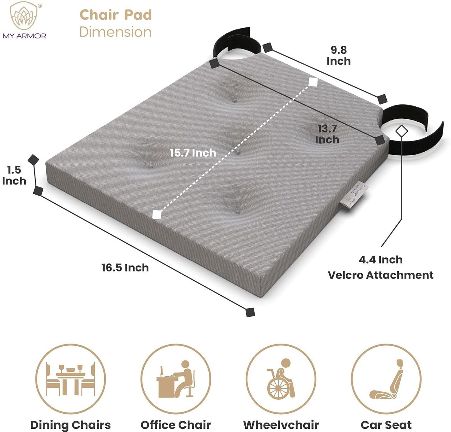 Image of MY ARMOR Foam Chair Pad Pack of 1 Stripes HR Foam Seat Cushion: Square, Velcro Fit, Soft & Comfortable for Chair Sitting