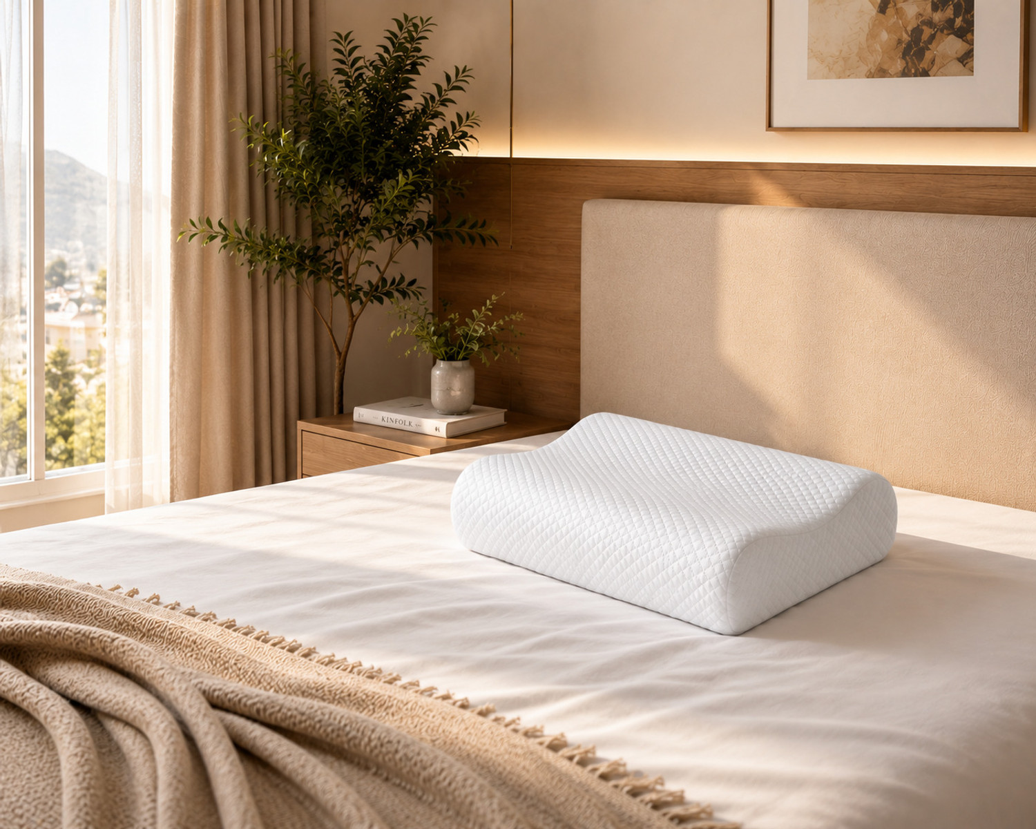 Image of SoftyPulps Memory Foam Orthopaedic Pillow Pack of 1 Solid | Memory Foam Orthopedic Contour Pillow for Neck Pain Relief