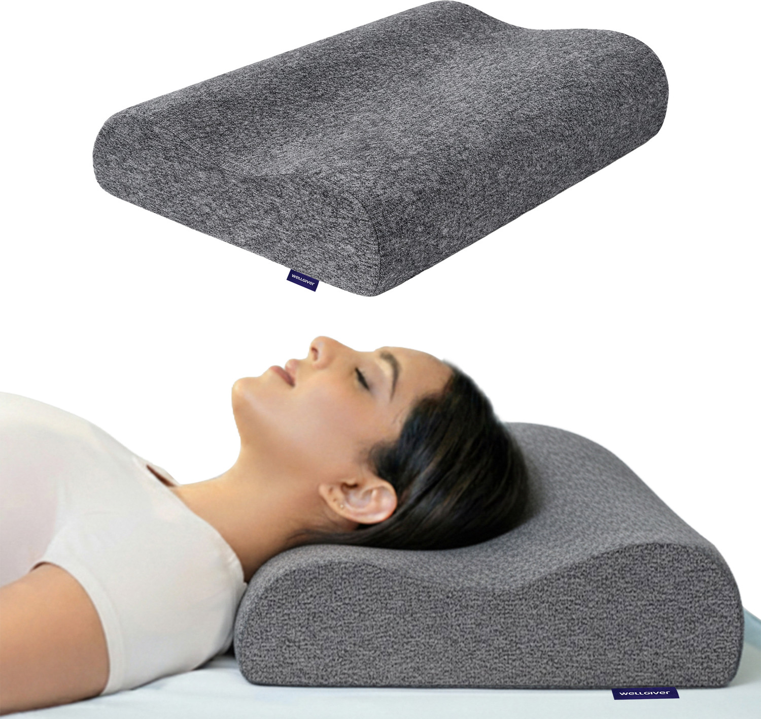 Image of WELLGIVER Memory Foam Cervical Pack of 1 Solid Cervical Contour Memory Foam Pillow, Stomached, Anti-Snoring, Side Sleepers