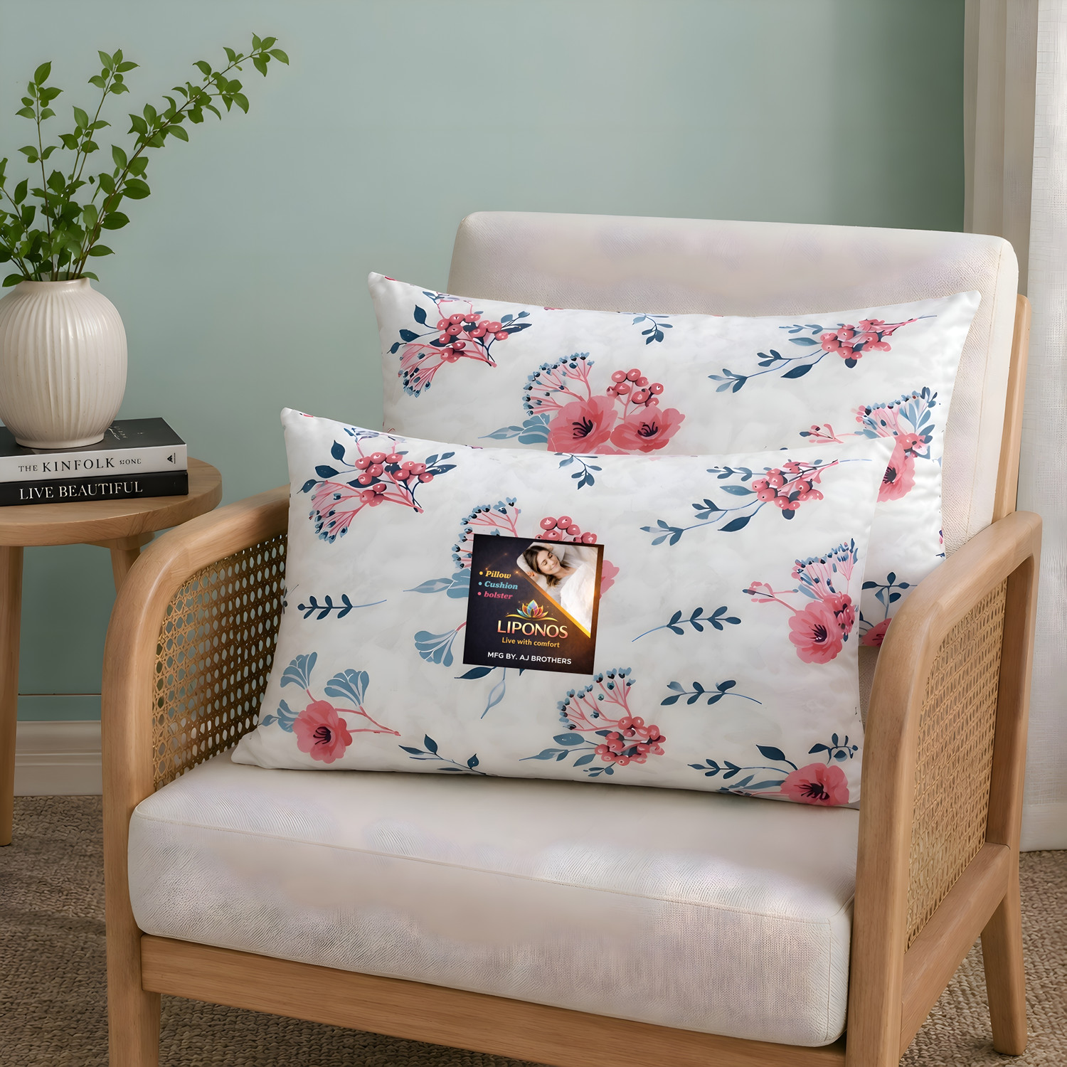 Image of LIPONOS Microfibre Sleeping Pillow Pack of 2 Floral Premium