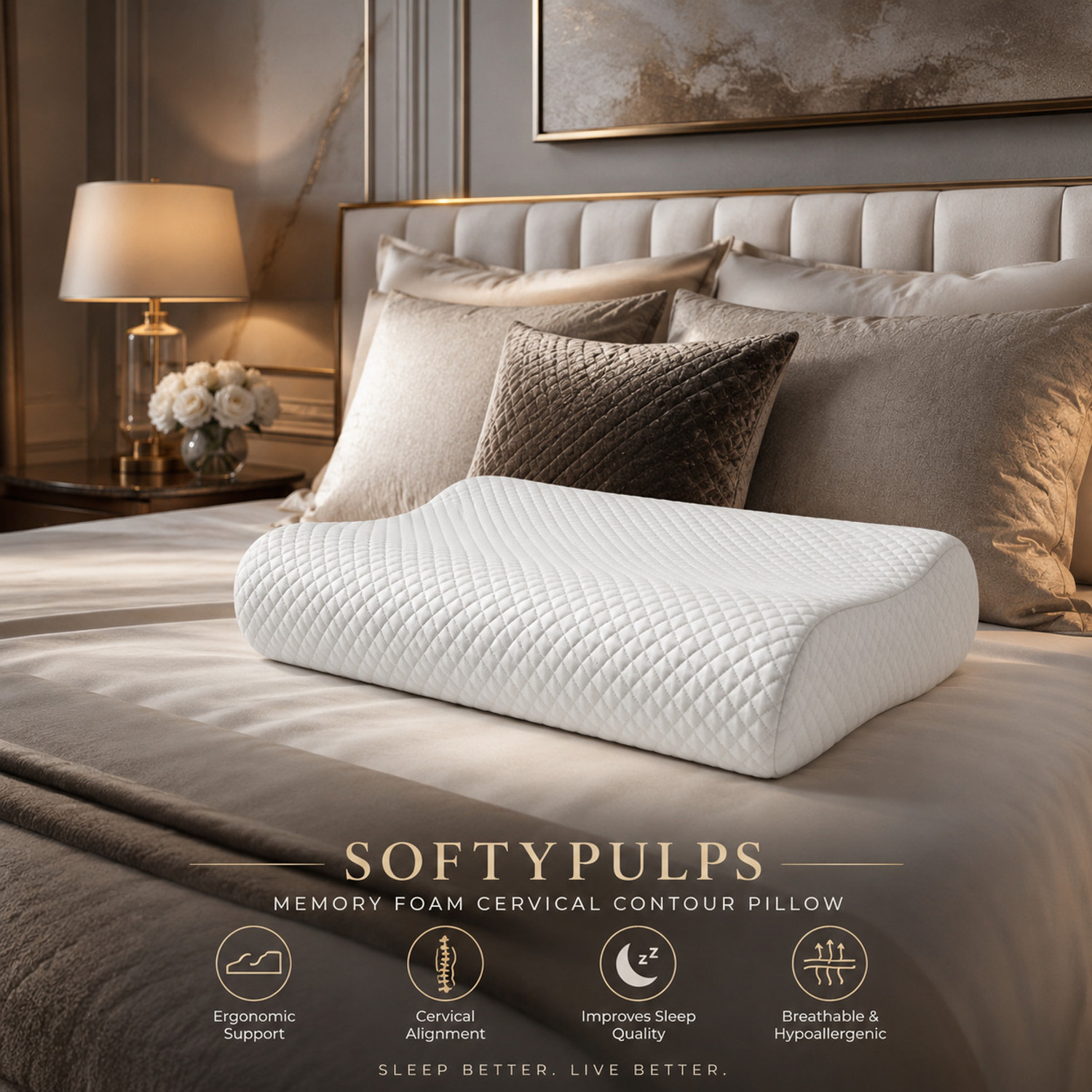 Image of SoftyPulps Memory Foam Orthopaedic Pillow Pack of 2 Solid Softypulps Contour Cervical Memory Foam Pillow