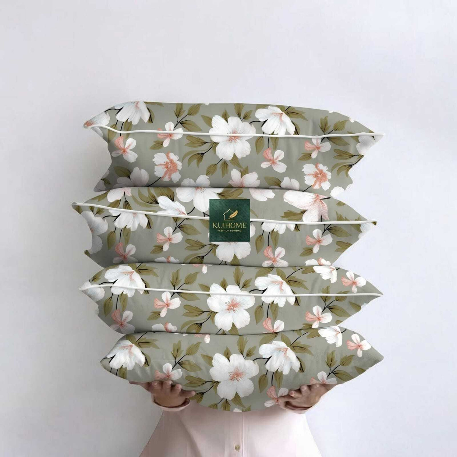 Image of kuihome Cotton Sleeping Pillow Pack of 4 Printed Cotton Sleeping Pillow with Floral Blossom Print | Soft & Comfortable Bed Pillow
