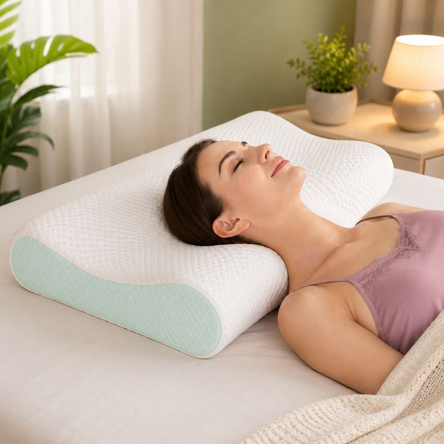Image of velvure Memory Foam Orthopaedic Pillow Pack of 1 Geometric Cervical Contour Memory Foam Pillow, Stomached, Anti-Snoring, Side Sleepers (Blue)