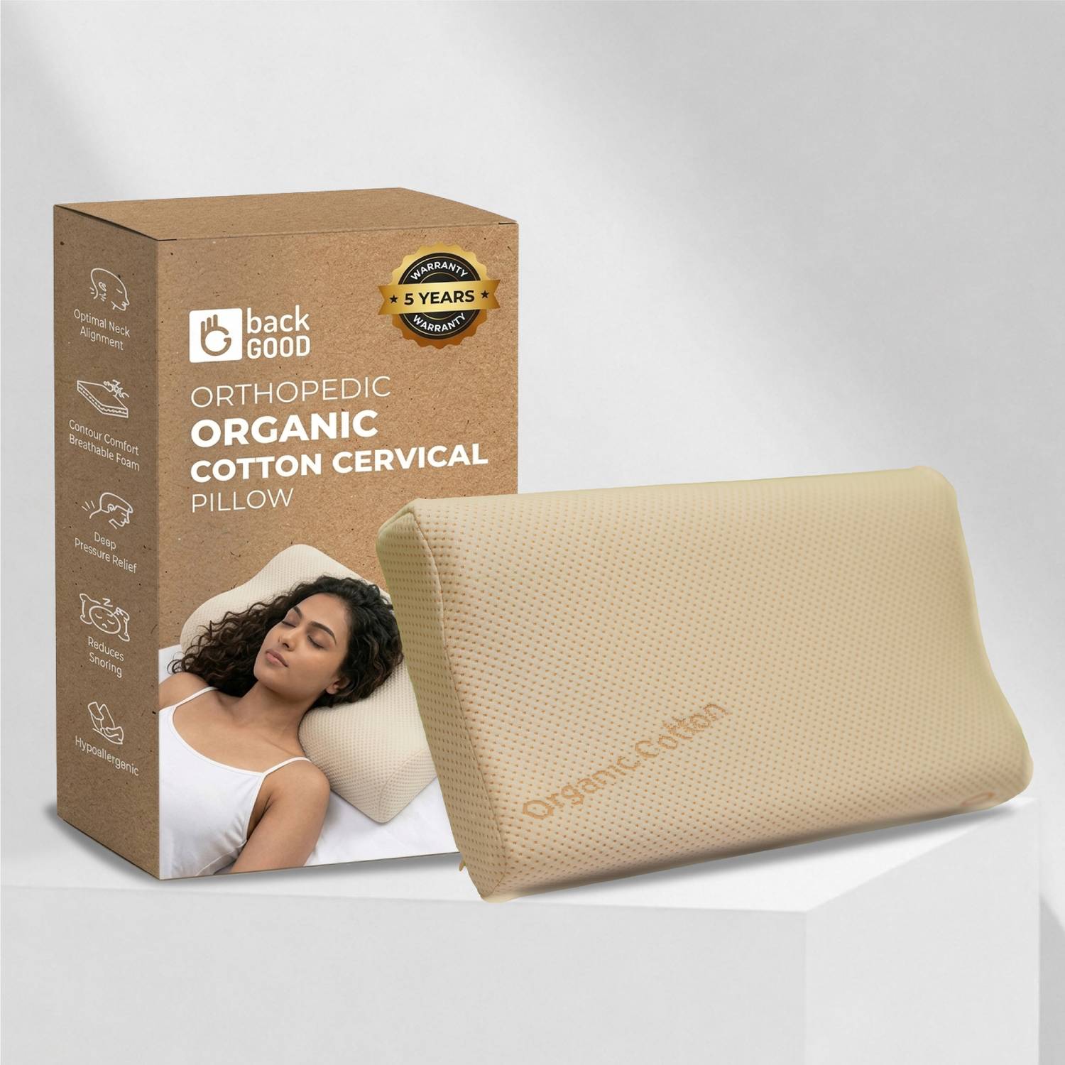 BackGood Memory Foam Orthopaedic Pillow Pack of 1 Solid Organic Orthopedic Memory Foam Pillow