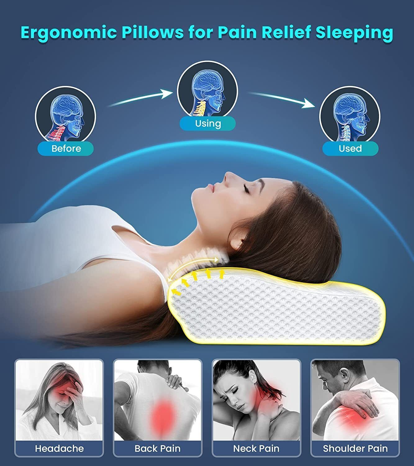 Image of credicus Memory Foam Orthopaedic Pillow Pack of 1 Solid Contour Cervical Neck Pillow with Extra Curve for Sleeping Comfort (White)