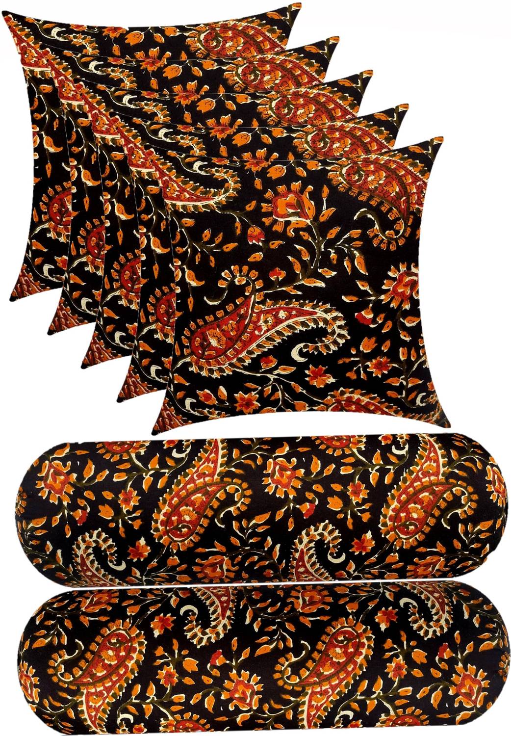 ACTOS Microfibre Bolster Pack of 7 Floral Combo Set of 5 Cushion And 2