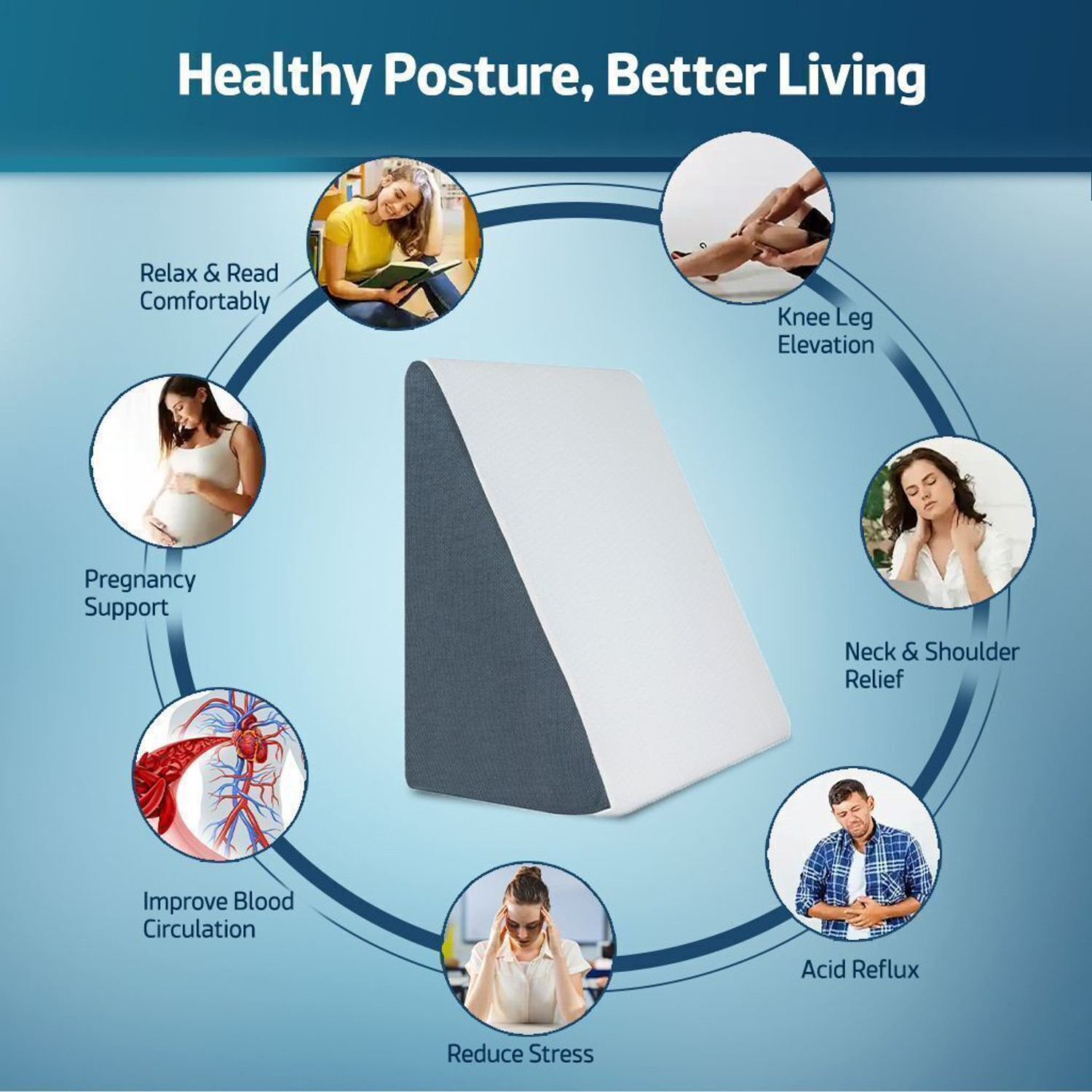 Image of HOMESO Memory Foam Orthopaedic Pillow Pack of 1 Solid Wedge Plus Pillow for Sleeping Back & Neck Pain Relief Leg Elevator