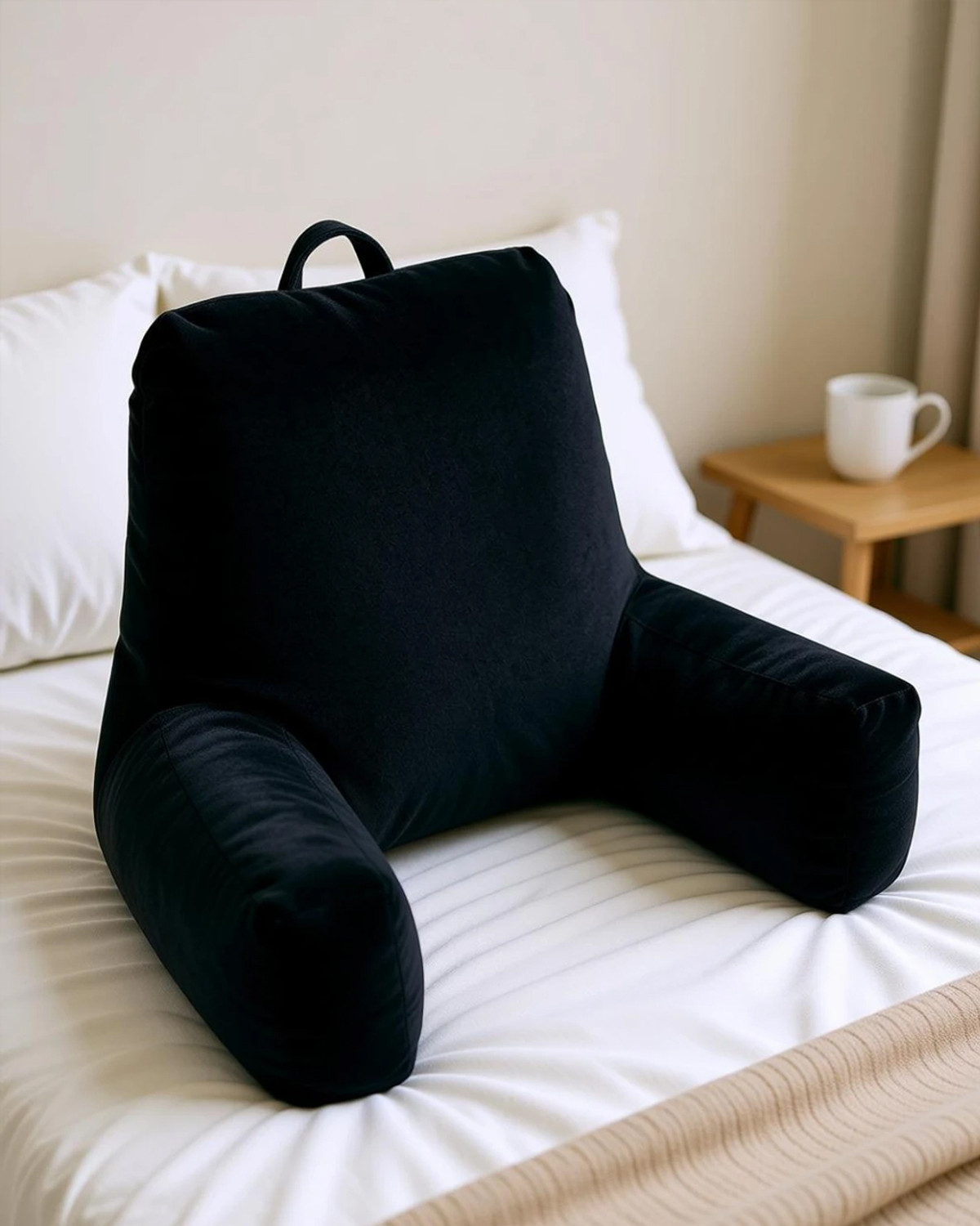 Image of HOMESO Microfibre Body Pillow Pack of 1 Solid Bear Reading Pillow /Bed Rest with Support Arms & Back Support for working in Bed (Black)