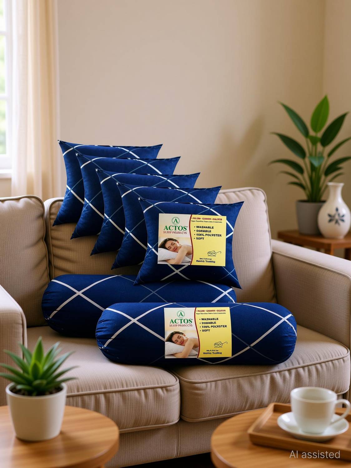 ACTOS Cotton Cushion Pack of 7 Floral 5 Cushion And 2