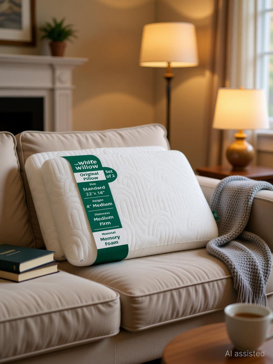 Image of The White Willow Memory Foam Sleeping Pillow Pack of 2 Solid Regular Medium Firm Orthopaedic