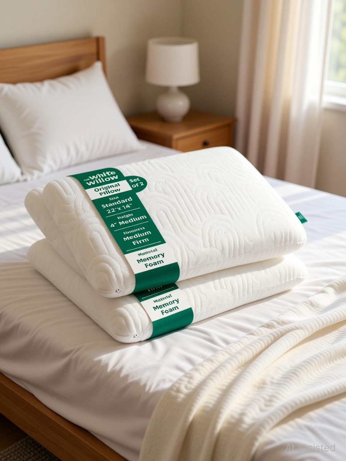 Image of The White Willow Memory Foam Sleeping Pillow Pack of 2 Solid Regular Medium Firm Orthopaedic