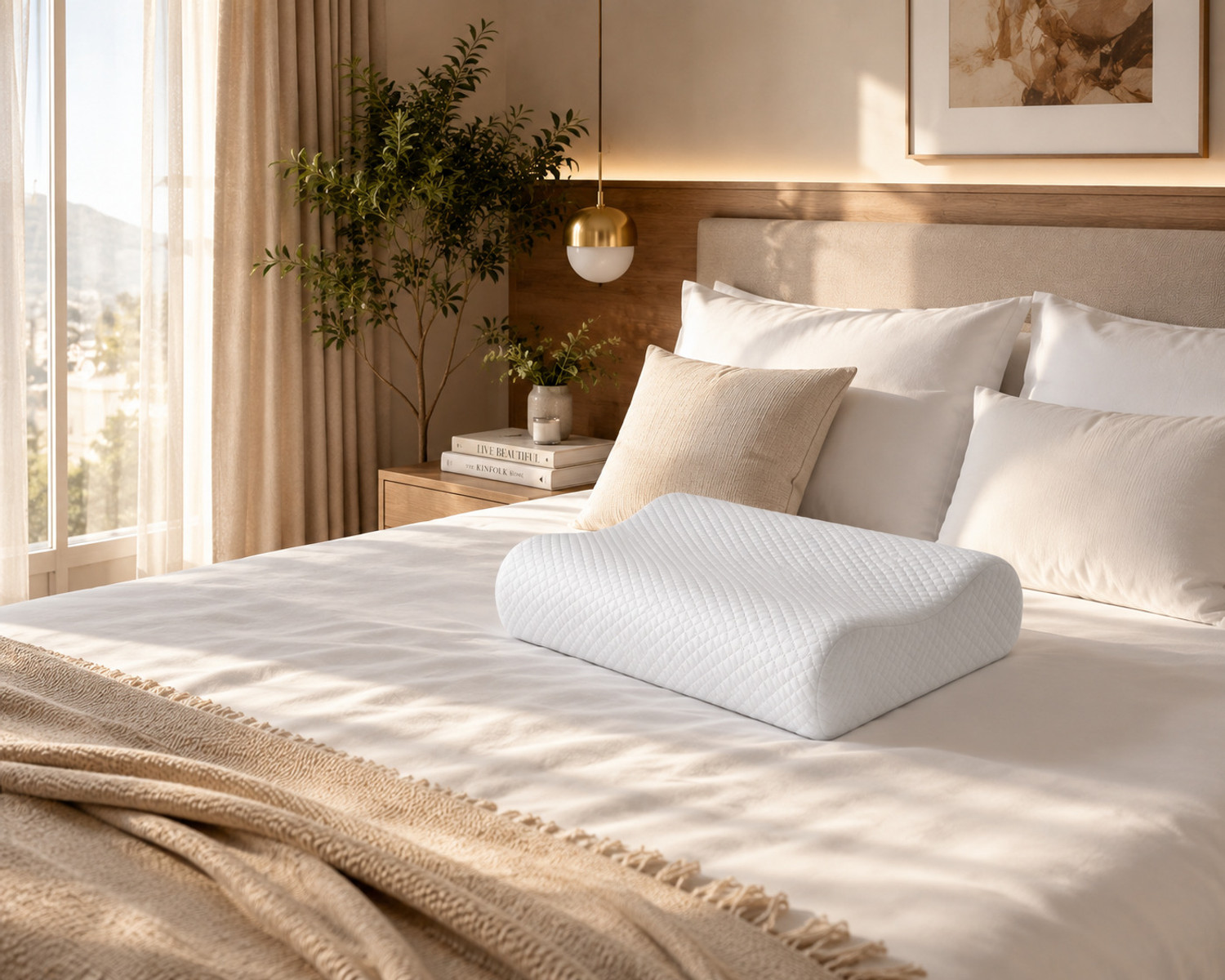Image of SoftyPulps Memory Foam Orthopaedic Pillow Pack of 1 Solid | Memory Foam Orthopedic Contour Pillow for Neck Pain Relief