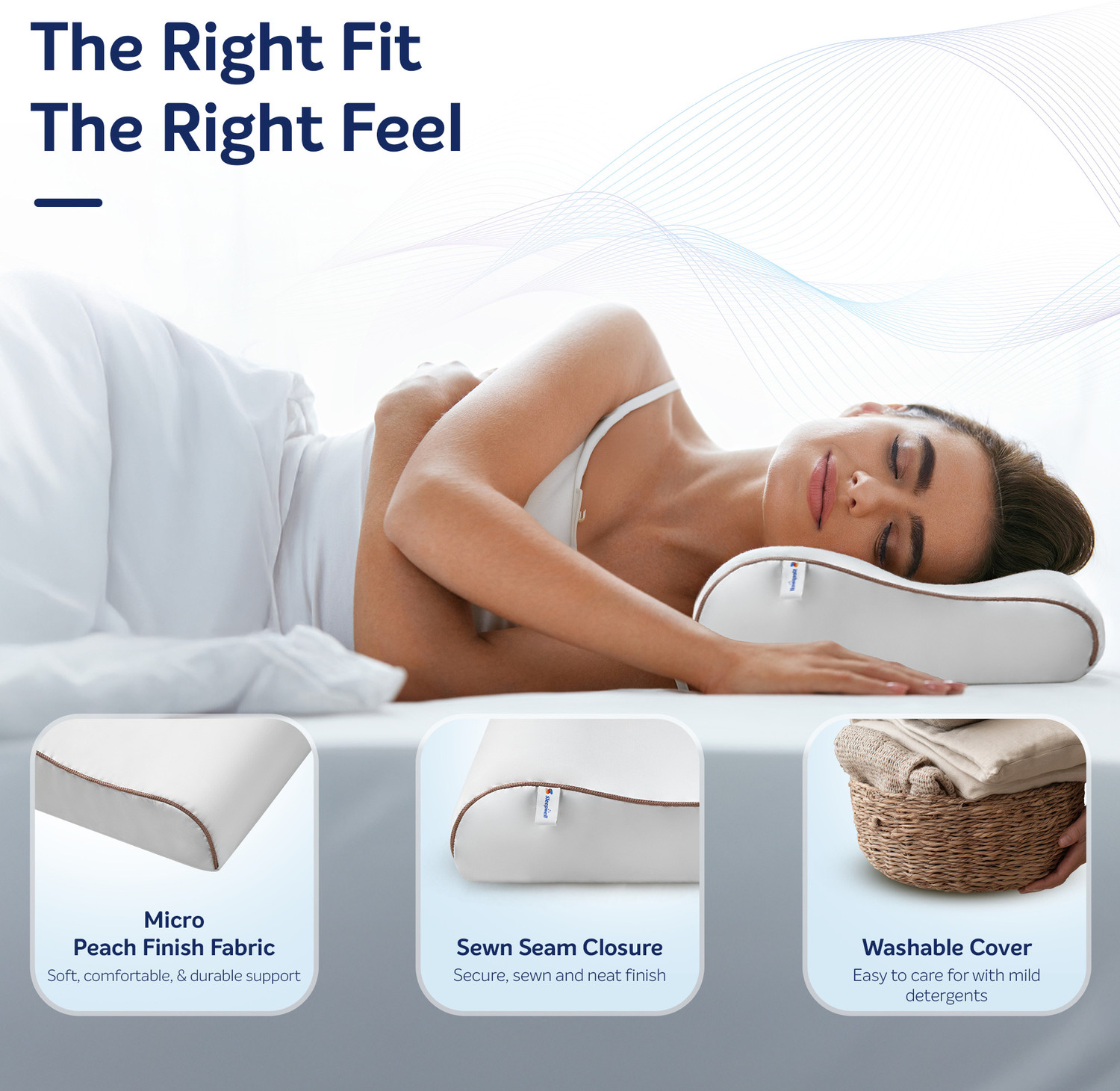 Image of Sleepwell Foam Sleeping Pillow Pack of 1 Solid Zenn Classic Ortho, Thin Ortho Cervical , Contour Design, 24 x 16 inches