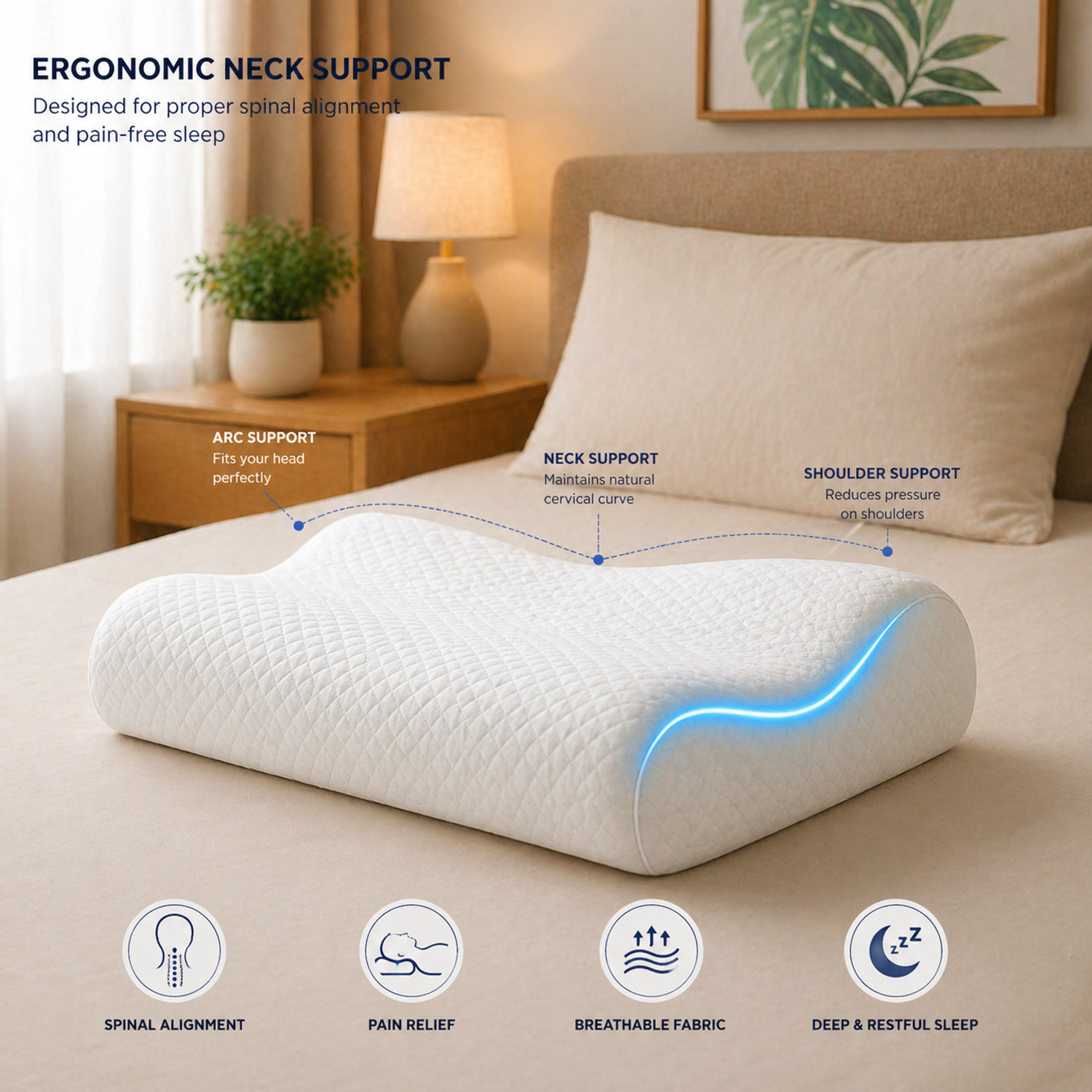 Image of Cervixa Memory Foam Orthopaedic Pillow Pack of 1 Geometric Orthopedic Cervical Memory Foam Pillow