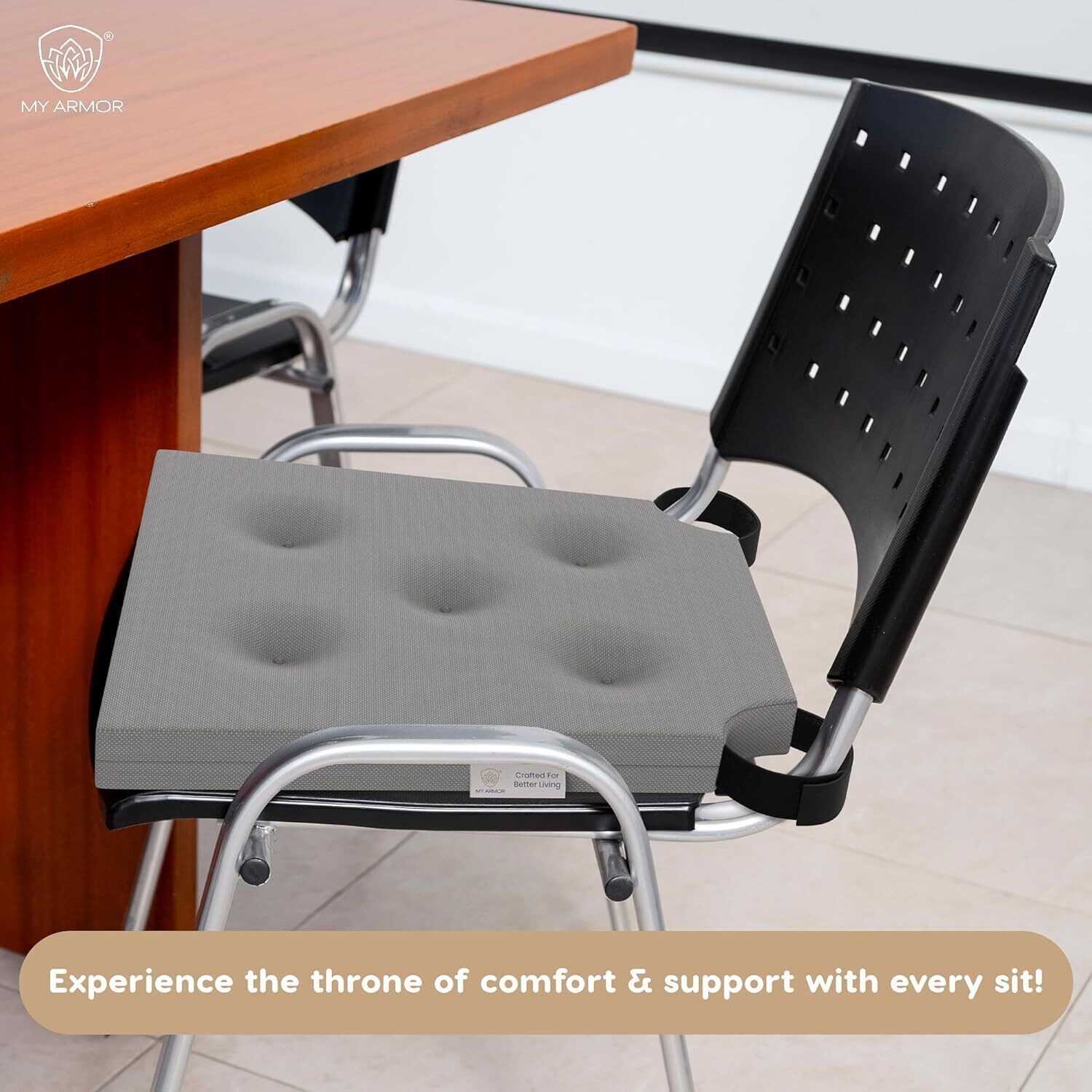 Image of MY ARMOR Foam Chair Pad Pack of 1 Stripes HR Foam Seat Cushion: Square, Velcro Fit, Soft & Comfortable for Chair Sitting