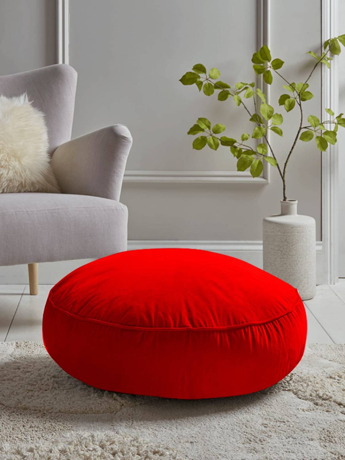 Ashu creation Microfibre Cushion Pack of 1 Solid Round Cushion Pillow For Tub, Car, Office, Chair, Balcony, Bedroom, 40 x 40 cm
