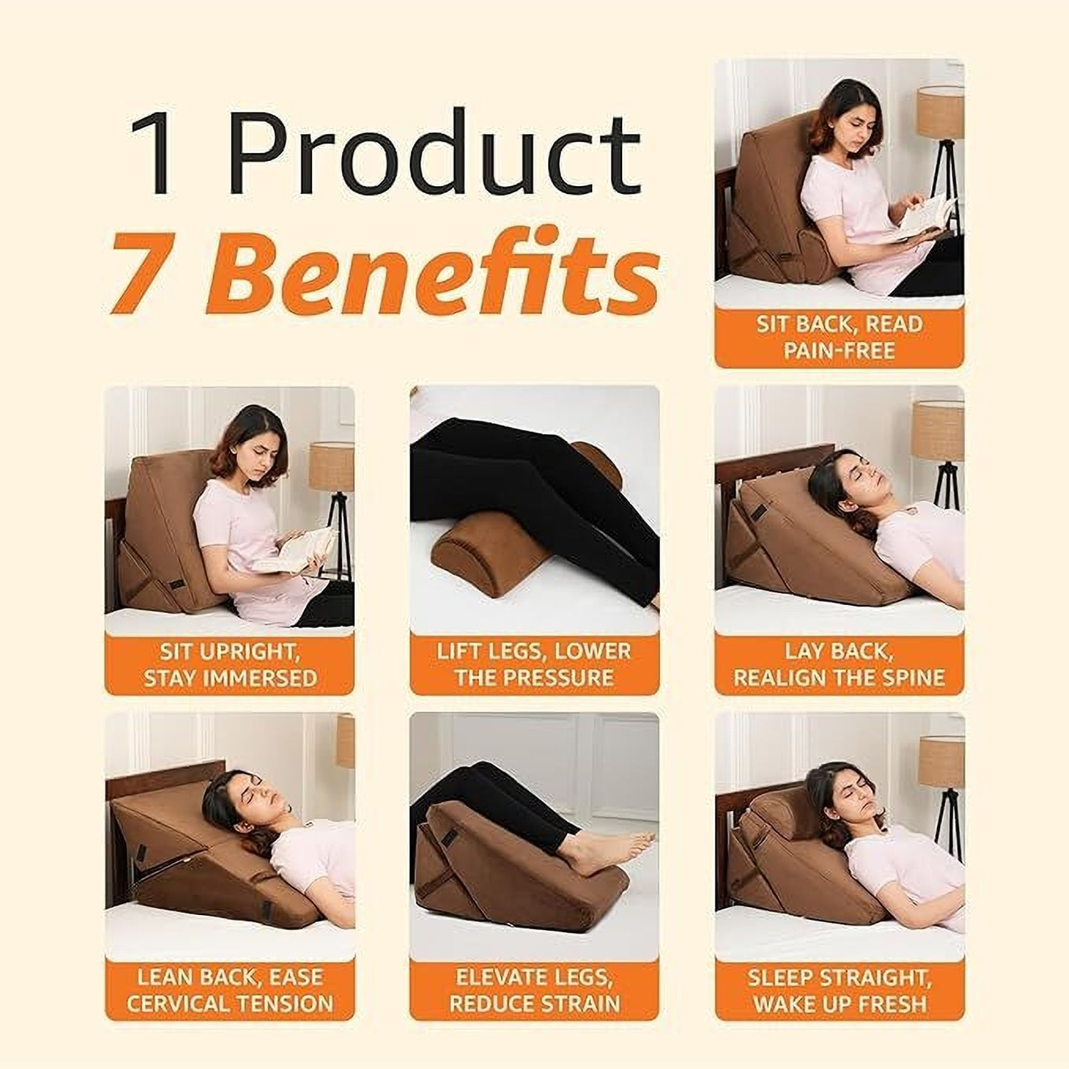 Image of HOMESO Memory Foam Orthopaedic Pillow Pack of 1 Solid Adjustable Wedge Pillow