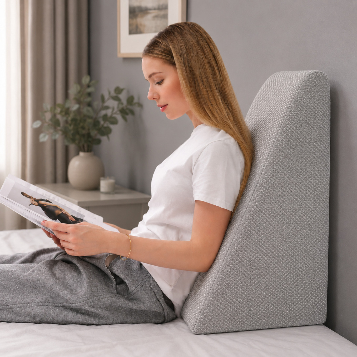 Image of HOMBOX Foam Orthopaedic Pillow Pack of 1 Solid Bed Wedge Pillow Doted Grey