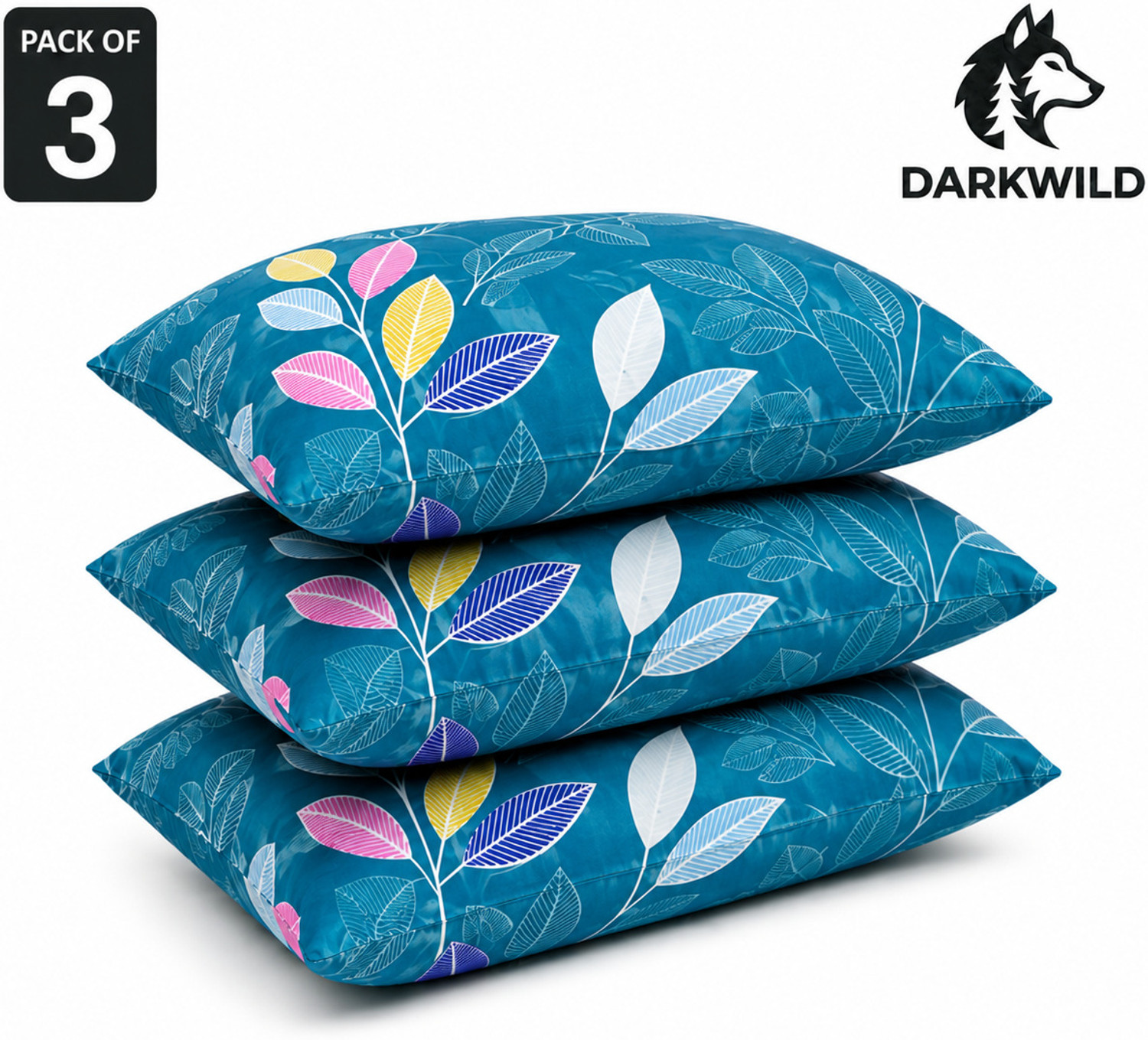 Image of Darkwild Microfibre Sleeping Pillow Pack of 3 Printed PREMIUM SLEEPING PILLOW (Multicolor)