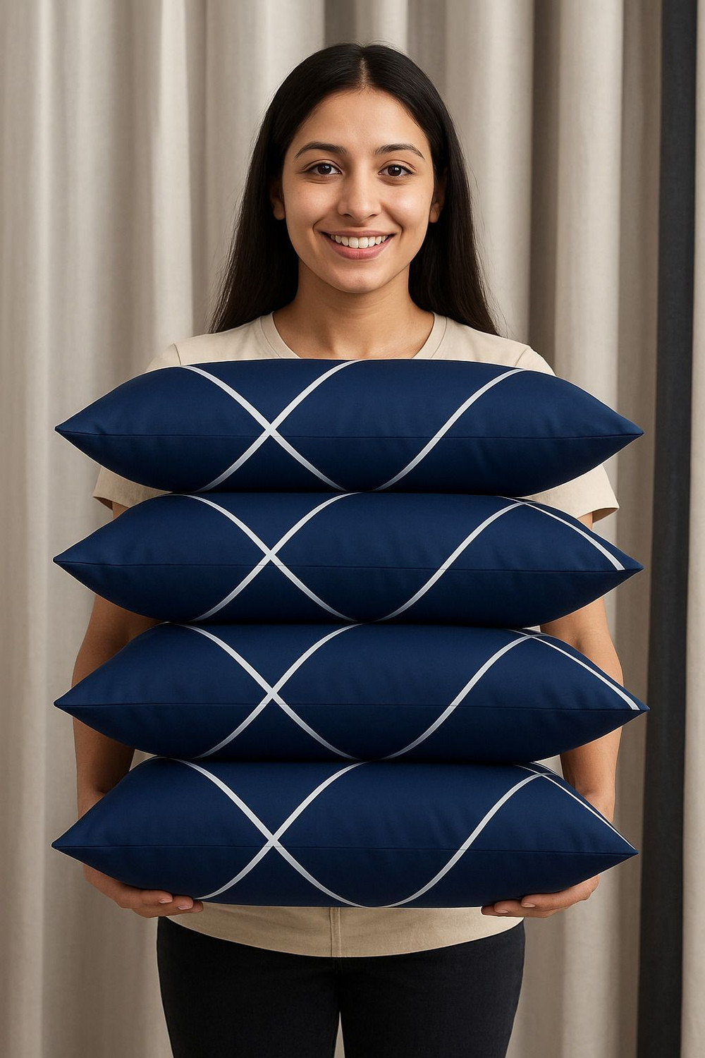 Image of EIRINI Polyester Fibre Sleeping Pillow Pack of 4 Abstract LUXURY