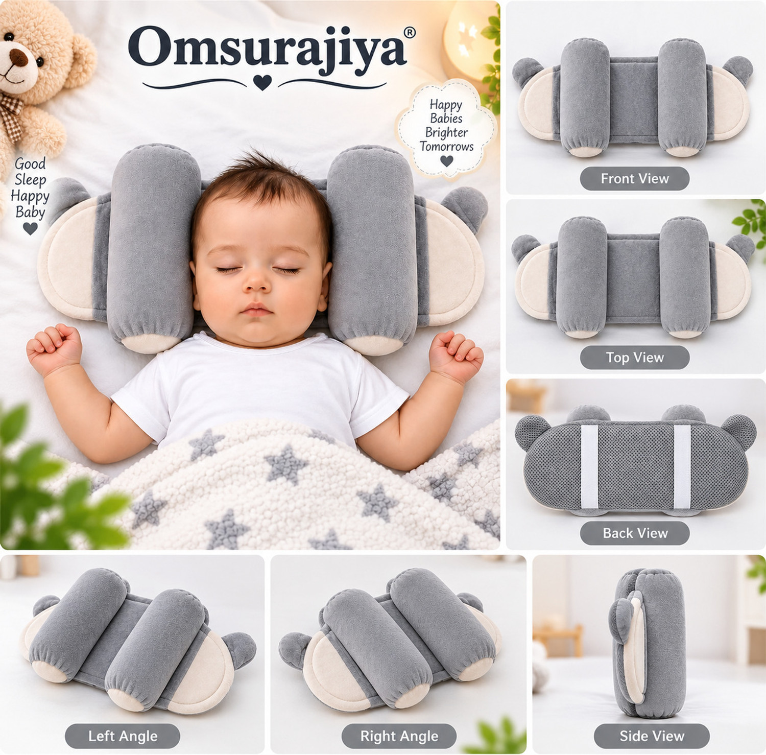 Image of Omsurajiya Microfibre, Cotton Baby Pillow Pack of 1 Solid Baby head shaper pillow