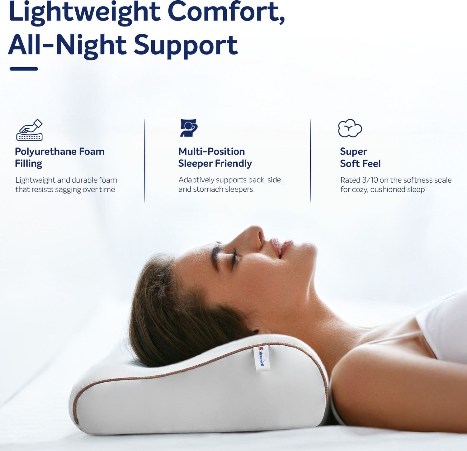 Image of Sleepwell Foam Sleeping Pillow Pack of 1 Solid Zenn Classic Ortho, Thin Ortho Cervical , Contour Design, 24 x 16 inches