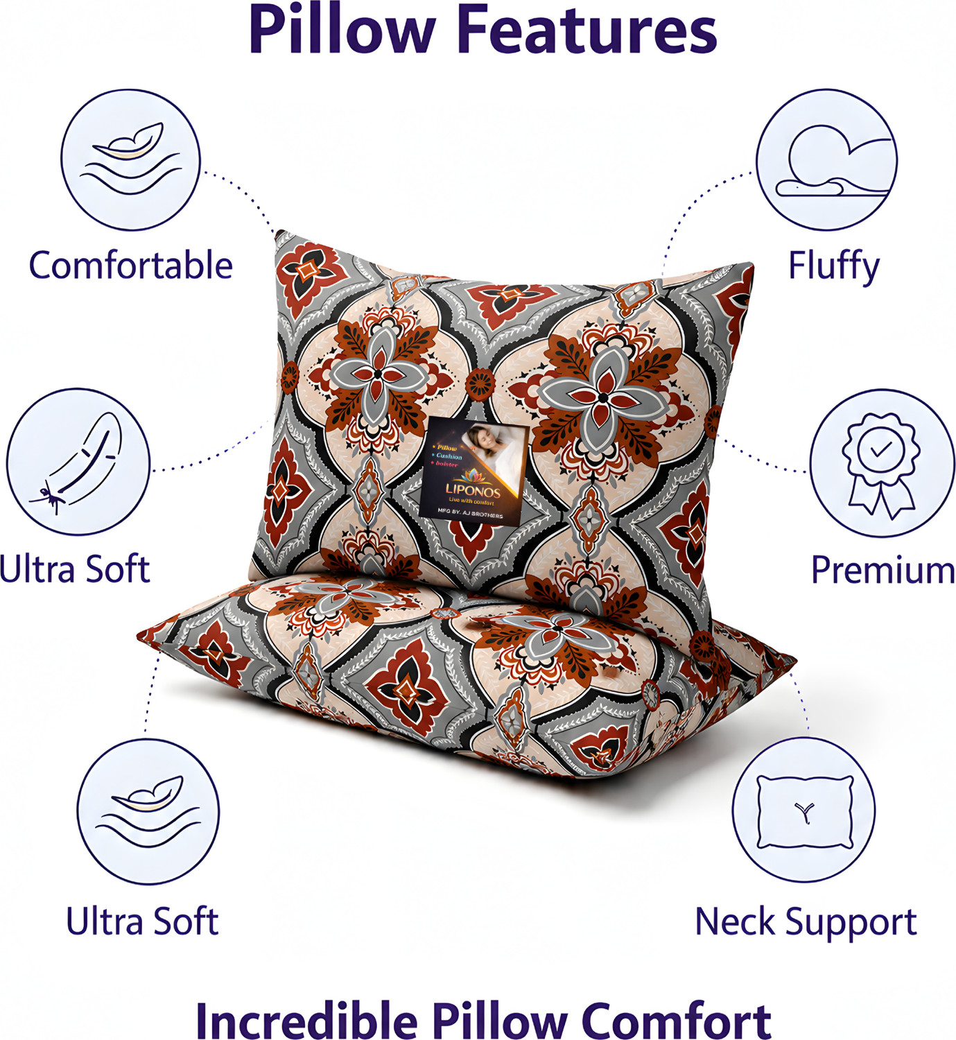 Image of LIPONOS Microfibre Sleeping Pillow Pack of 4 Abstract Premium Pillow Set