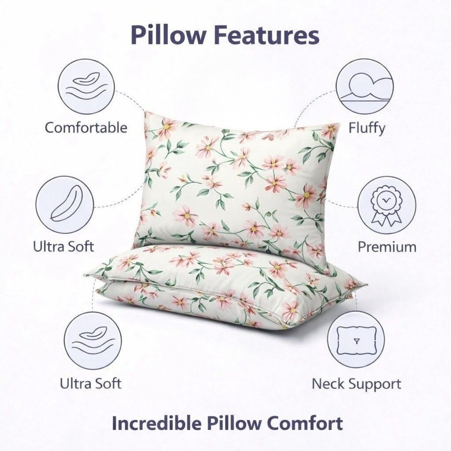 Image of Rolling Animal Cotton Sleeping Pillow Pack of 4 Floral Premium Pillow Set