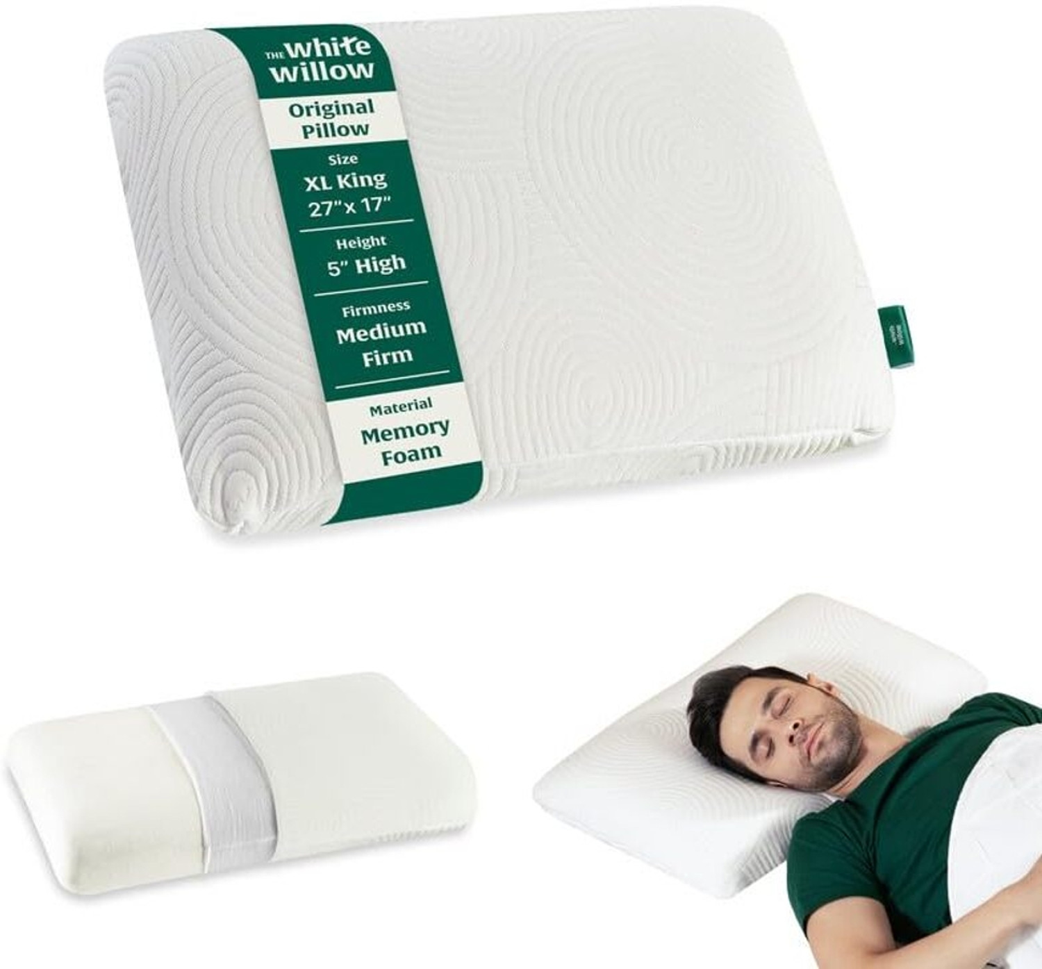 Image of The White Willow Memory Foam Sleeping Pillow Pack of 1 Motifs Orthopaedic Extra Large King Size Medium Firm