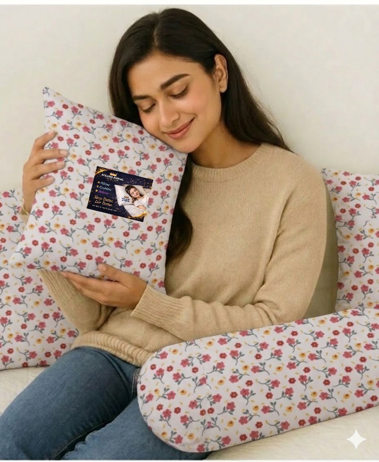 Image of vyomfit Microfibre Bolster Pack of 5 Printed Comfortable