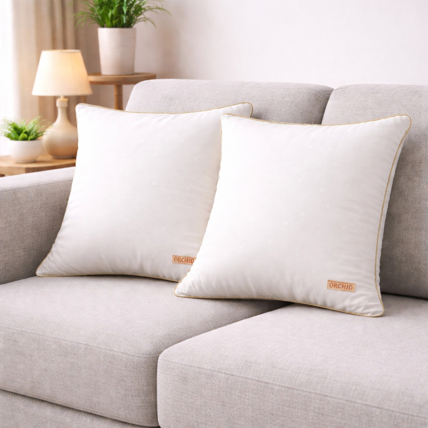 Image of Orchid Pillows Microfibre Cushion Pack of 2 Solid 16 x 16 (White)