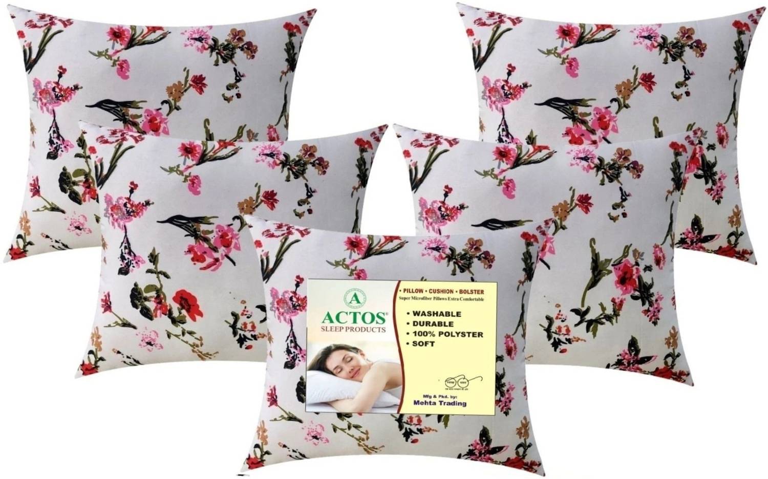 ACTOS Cotton Cushion Pack of 5 Floral
