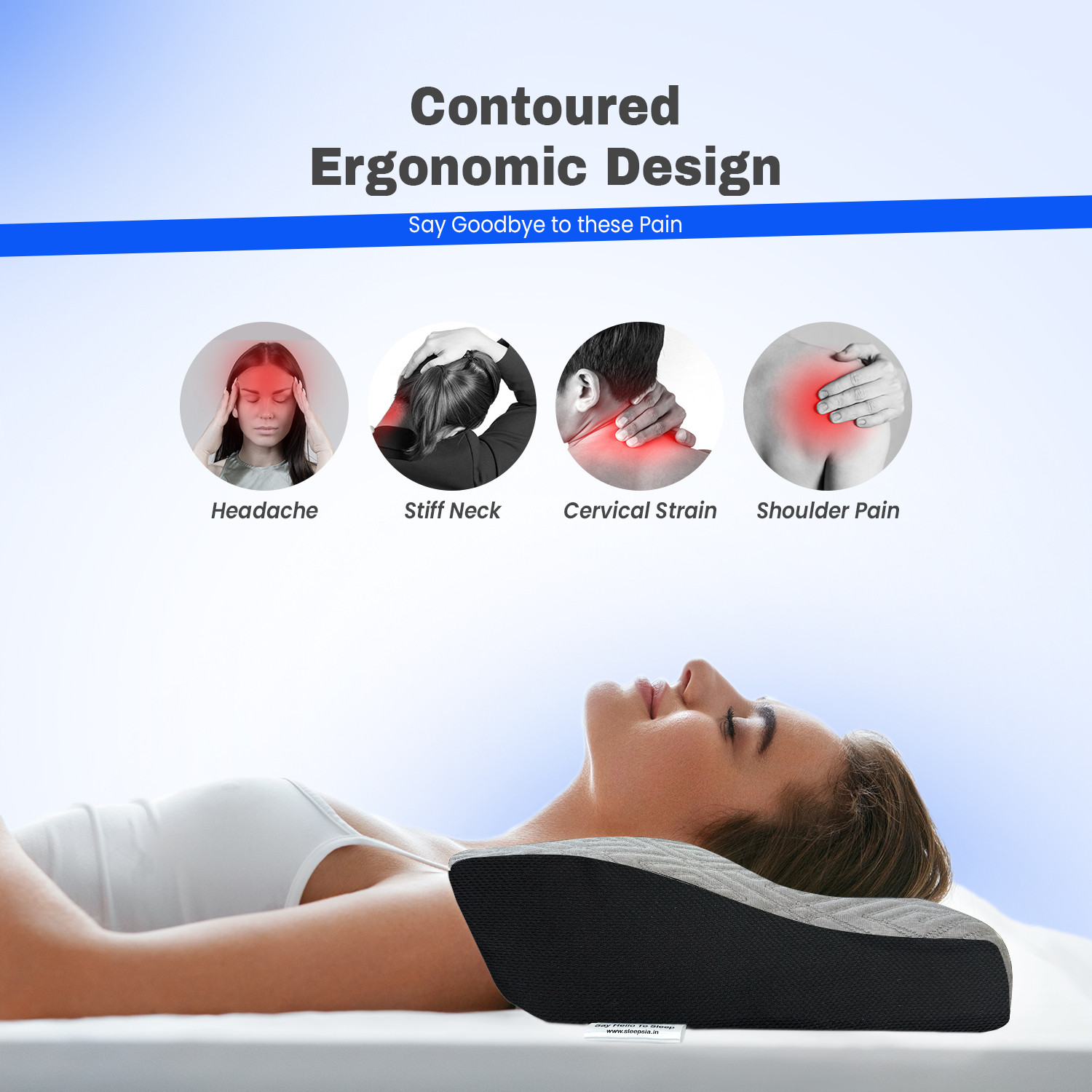 Image of Sleepsia Memory Foam Sleeping Pillow Pack of 2 Solid Gel Infused Cervical Pillows for Neck and Shoulder Pain - Neck Support Pillow