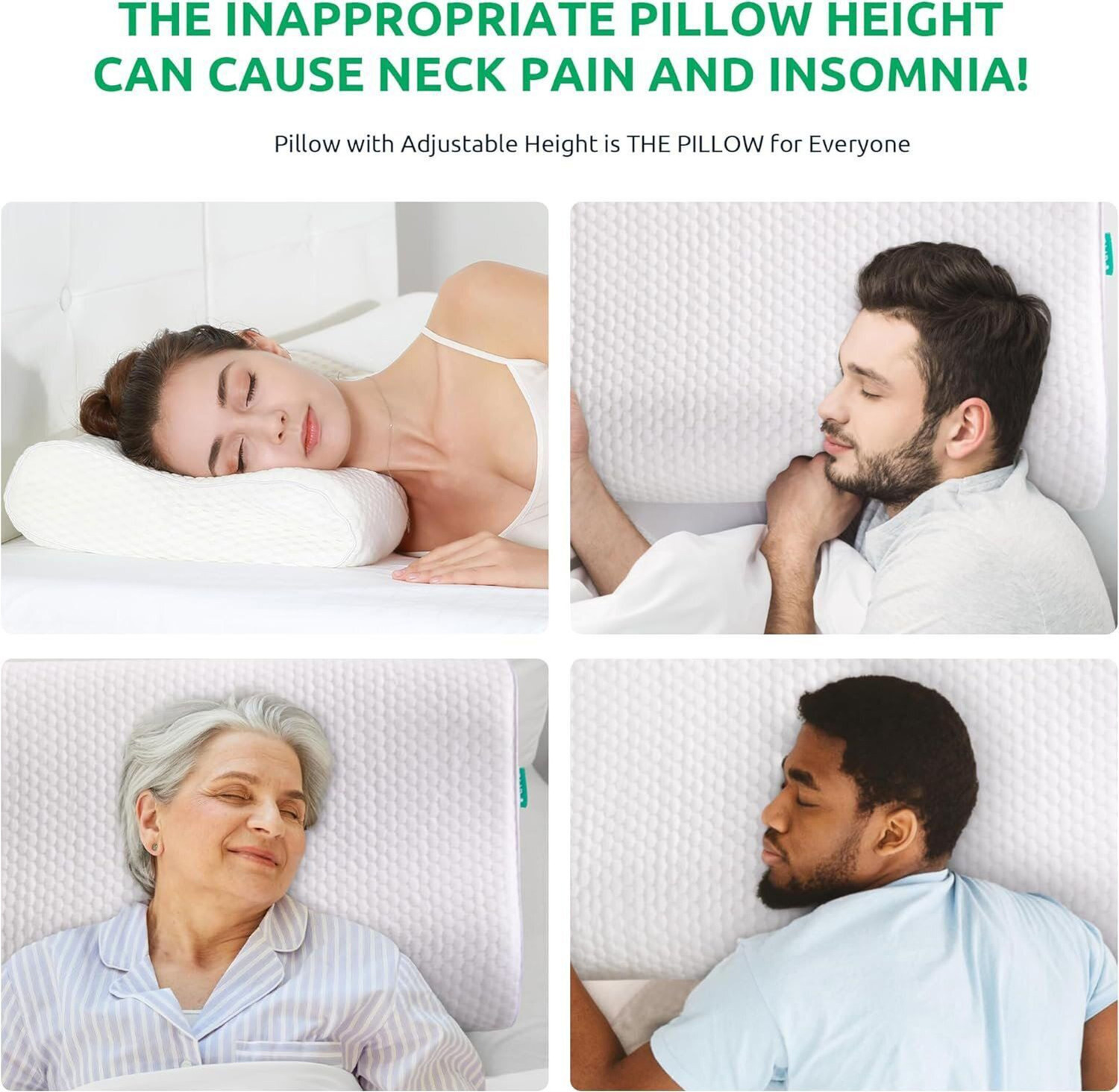 Image of Lunovix Memory Foam Orthopaedic Pillow Pack of 1 Geometric Cervical Contour Memory Foam Pillow, Stomached, Anti-Snoring, Side Sleepers