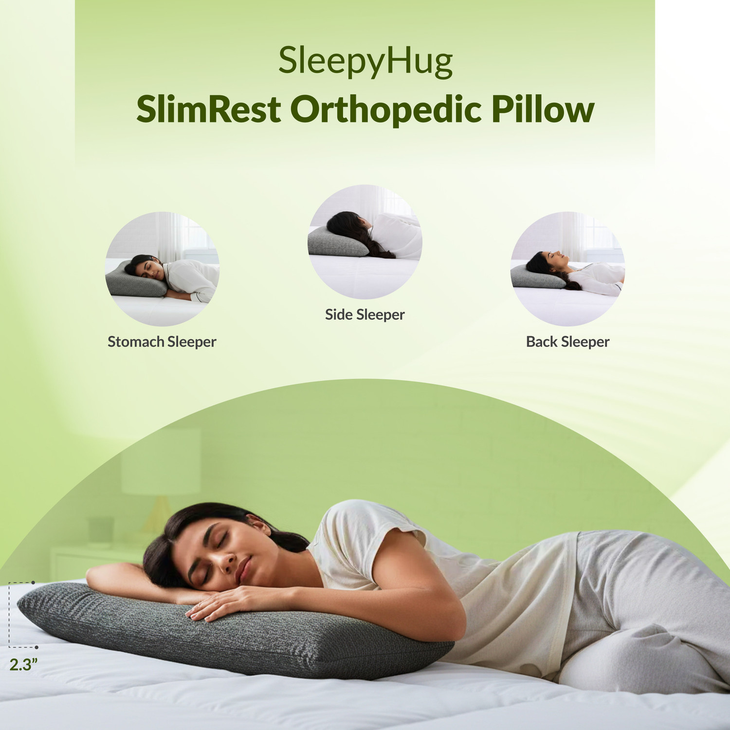Image of SleepyHug Memory Foam Sleeping Pillow Pack of 2 Solid Slim Pillow