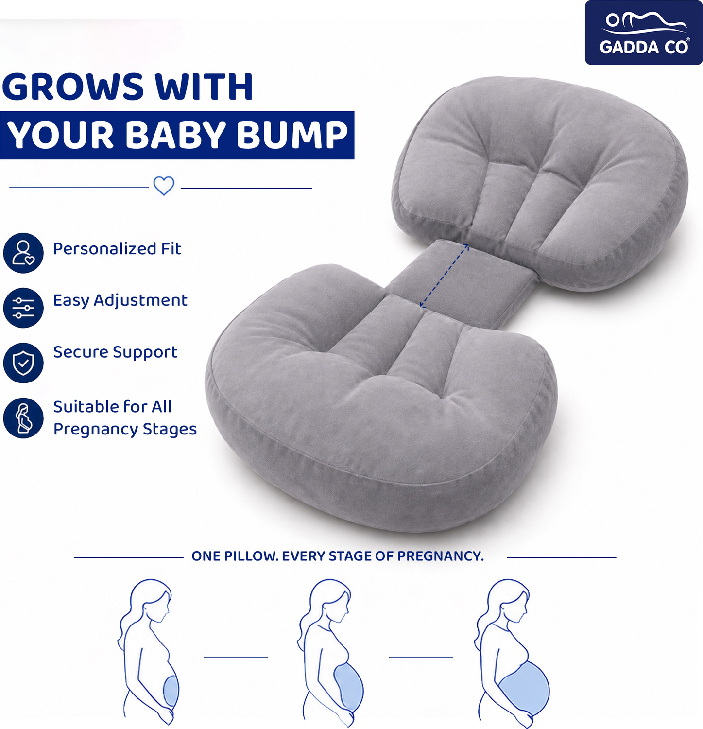 Image of GADDA CO Microfibre Pregnancy Pillow Pack of 1 Solid Ult